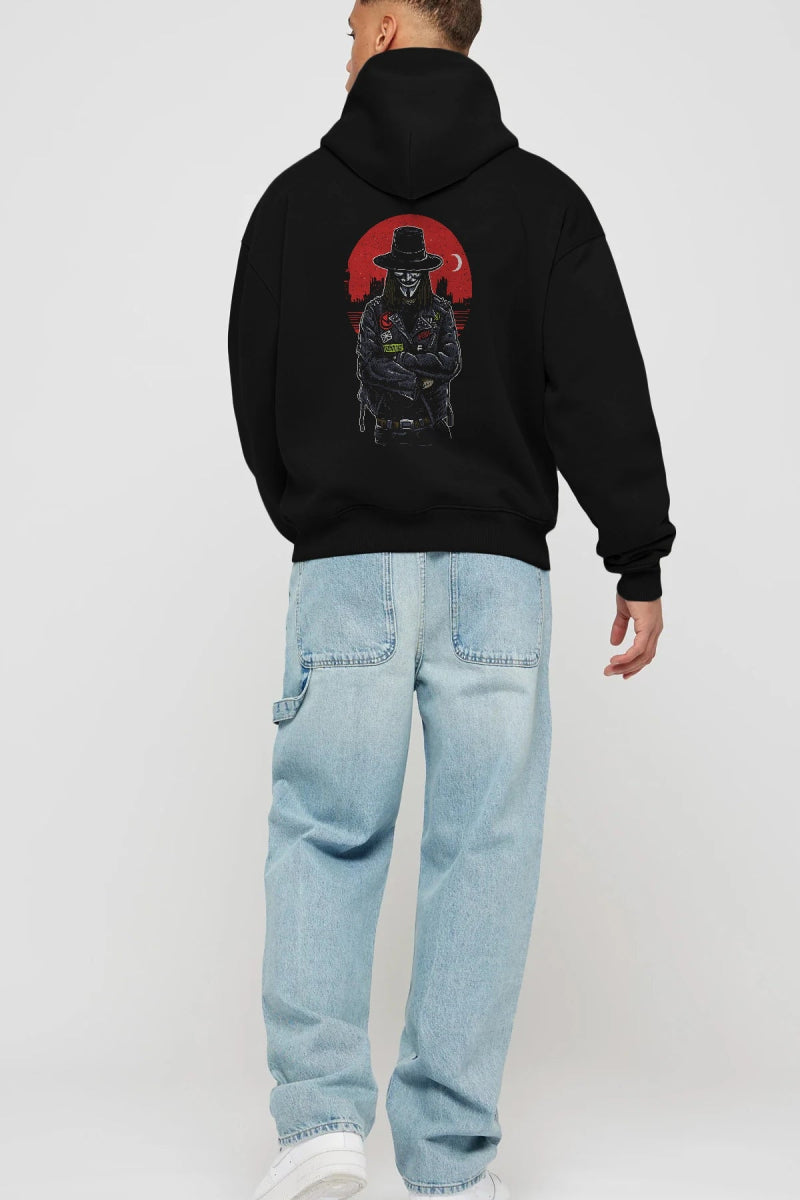 vendetta Arka Baskılı Hoodie Oversize Kapüşonlu Sweatshirt Erkek Kadın Unisex - Cilexi