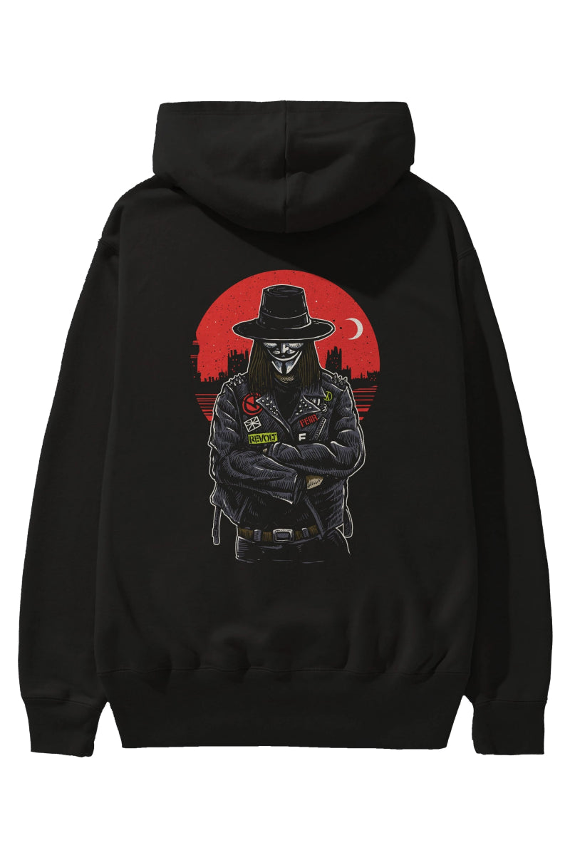 vendetta Arka Baskılı Hoodie Oversize Kapüşonlu Sweatshirt Erkek Kadın Unisex - Cilexi