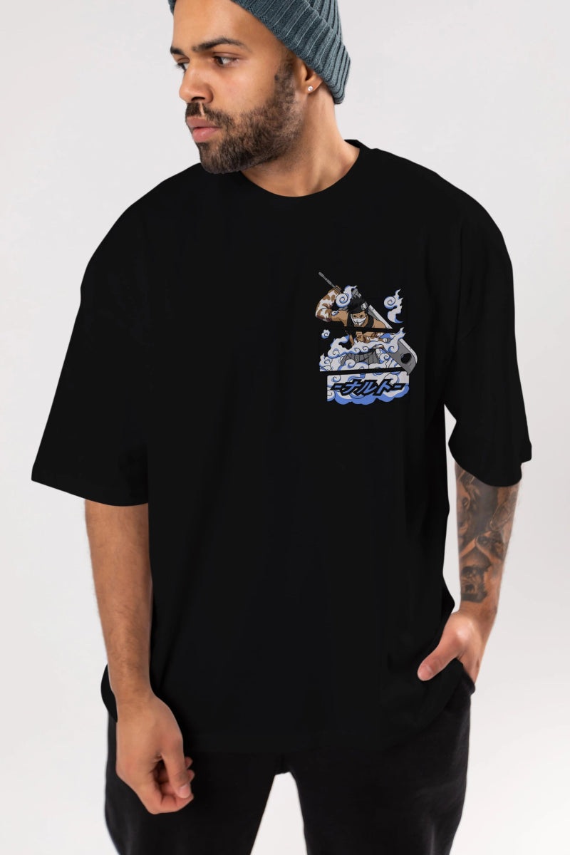 zabuza momochi Ön Sol Baskılı Oversize t-shirt Erkek Kadın Unisex %100 Pamuk Bisiklet Yaka tişort - Cilexi