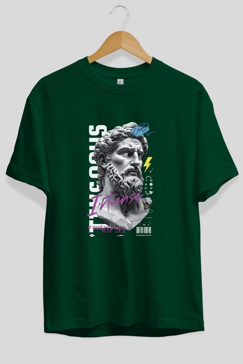 Zeus Intense ön Baskılı Oversize t-shirt Erkek Kadın %100 Pamuk Bisiklet Yaka tişort - Cilexi