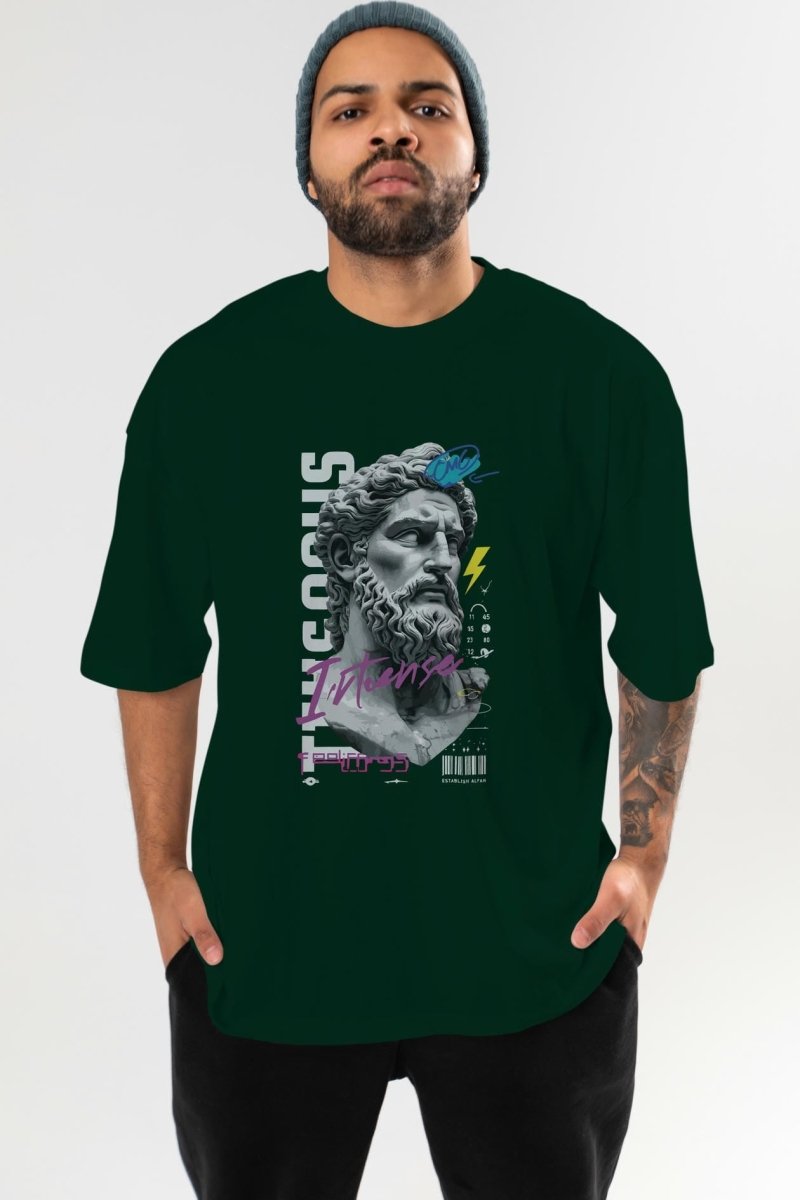 Zeus Intense ön Baskılı Oversize t-shirt Erkek Kadın %100 Pamuk Bisiklet Yaka tişort - Cilexi