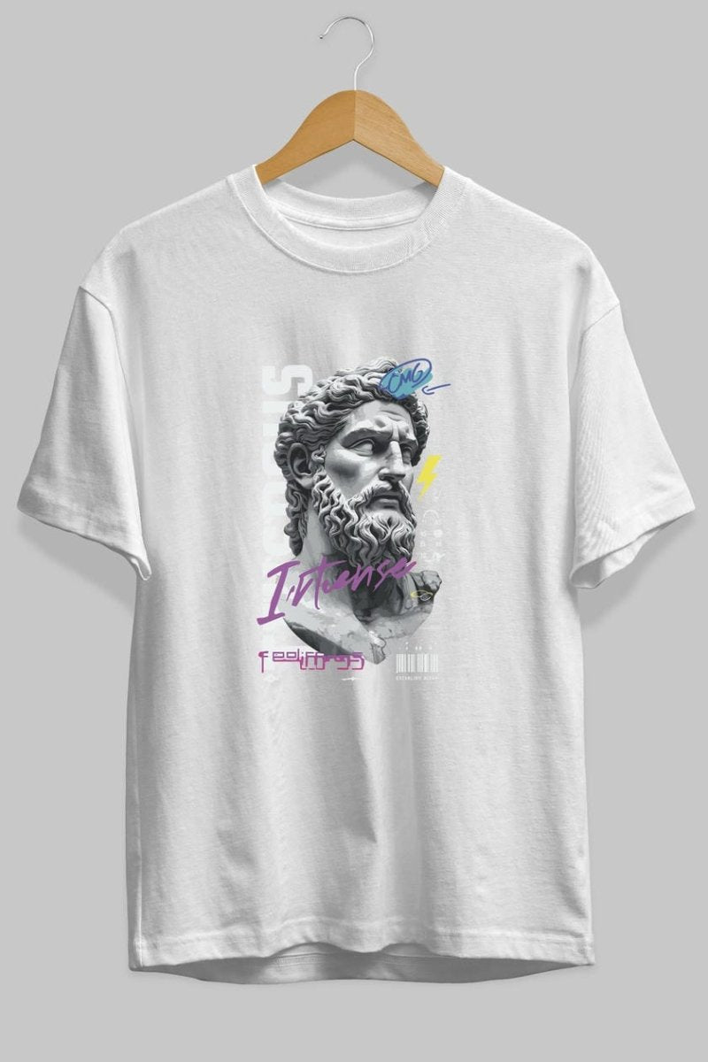 Zeus Intense ön Baskılı Oversize t-shirt Erkek Kadın %100 Pamuk Bisiklet Yaka tişort - Cilexi