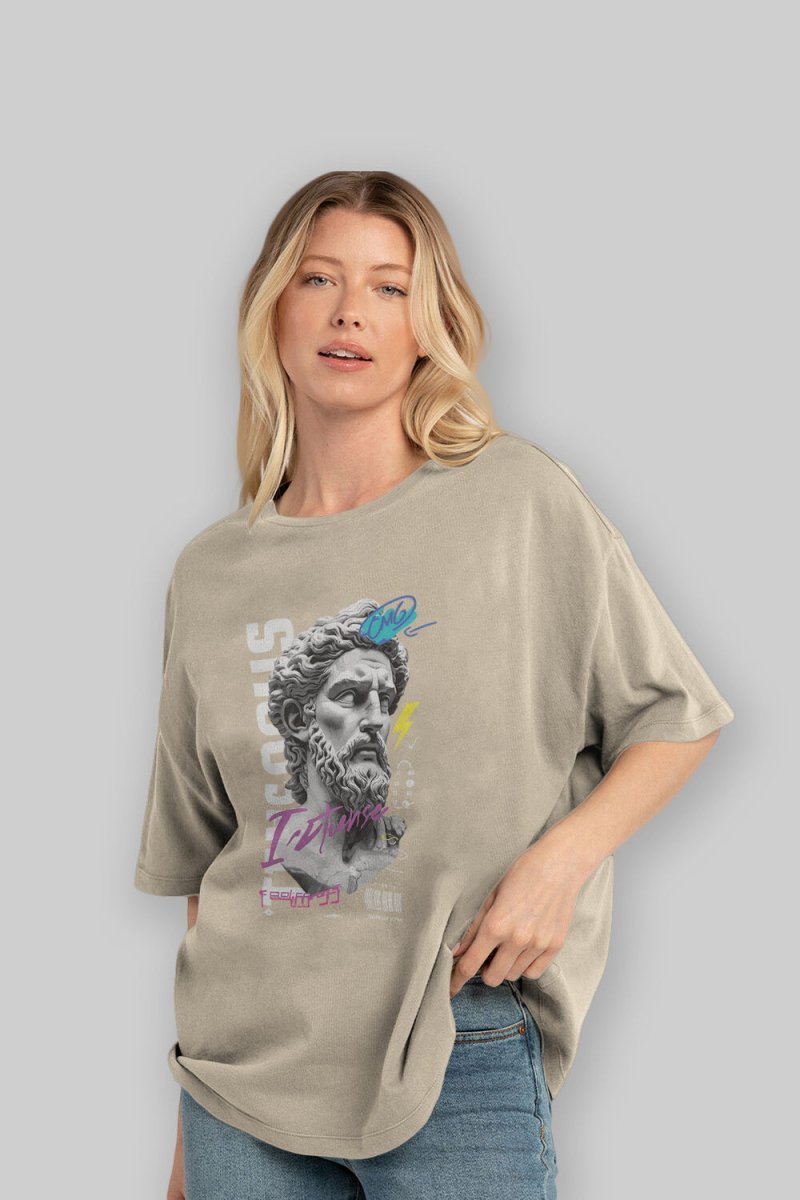 Zeus Intense ön Baskılı Oversize t-shirt Erkek Kadın %100 Pamuk Bisiklet Yaka tişort - Cilexi