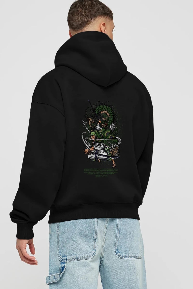 Zoro - ONE PIECE Anime Arka Baskılı Hoodie Oversize Kapüşonlu Sweatshirt Erkek Kadın Unisex - Cilexi