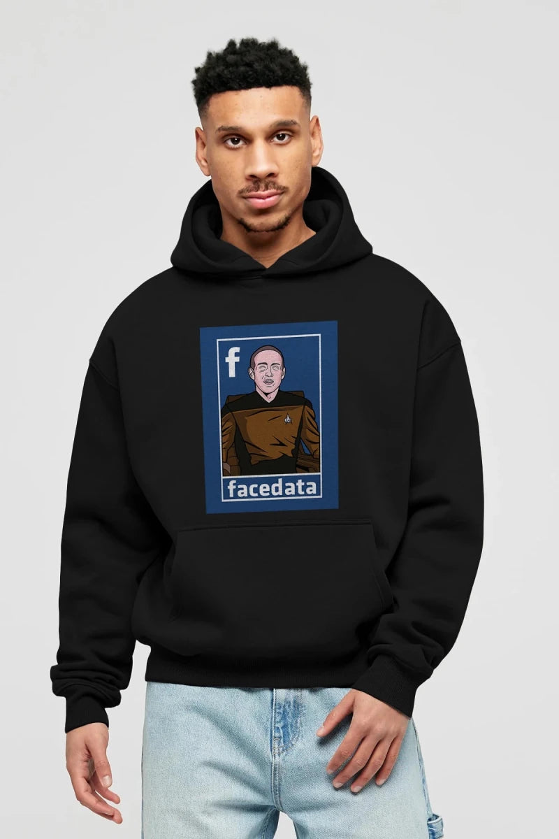Zukerberg Data Ön Baskılı Hoodie Oversize Kapüşonlu Sweatshirt Erkek Kadın Unisex - Cilexi
