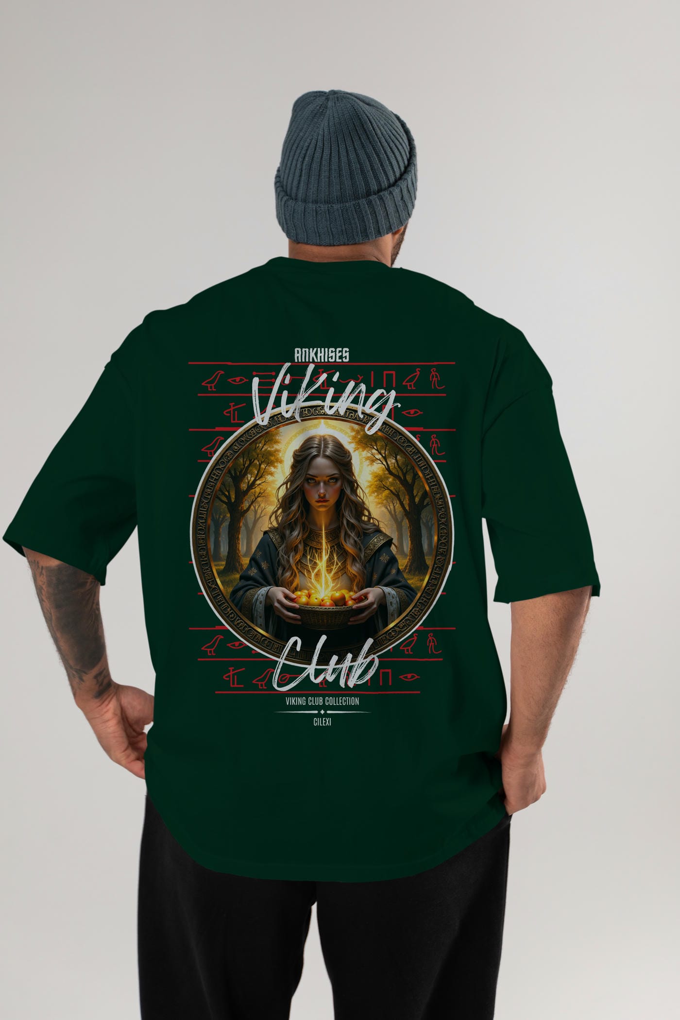 Viking Mitolojisi Serisi 17 Arka Baskılı Oversize t-shirt Erkek Kadın %100 Pamuk Bisiklet Yaka tişort
