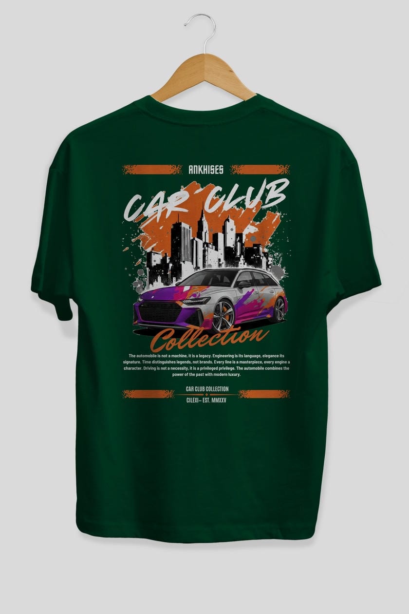 Araba Club Serisi 1 Baskılı Oversize t-shirt Erkek Kadın %100 Pamuk Bisiklet Yaka tişort