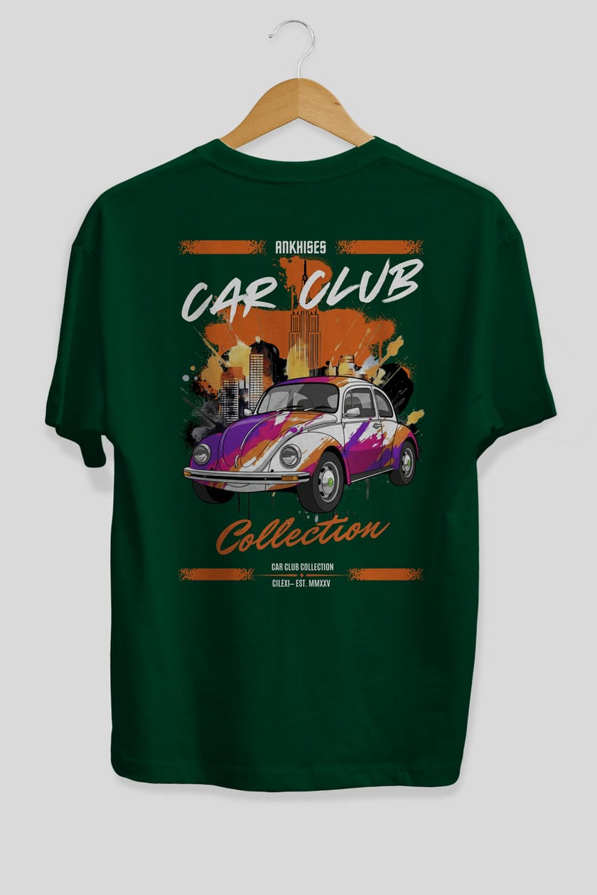 Araba Club Serisi 41 Baskılı Oversize t-shirt Erkek Kadın %100 Pamuk Bisiklet Yaka tişort