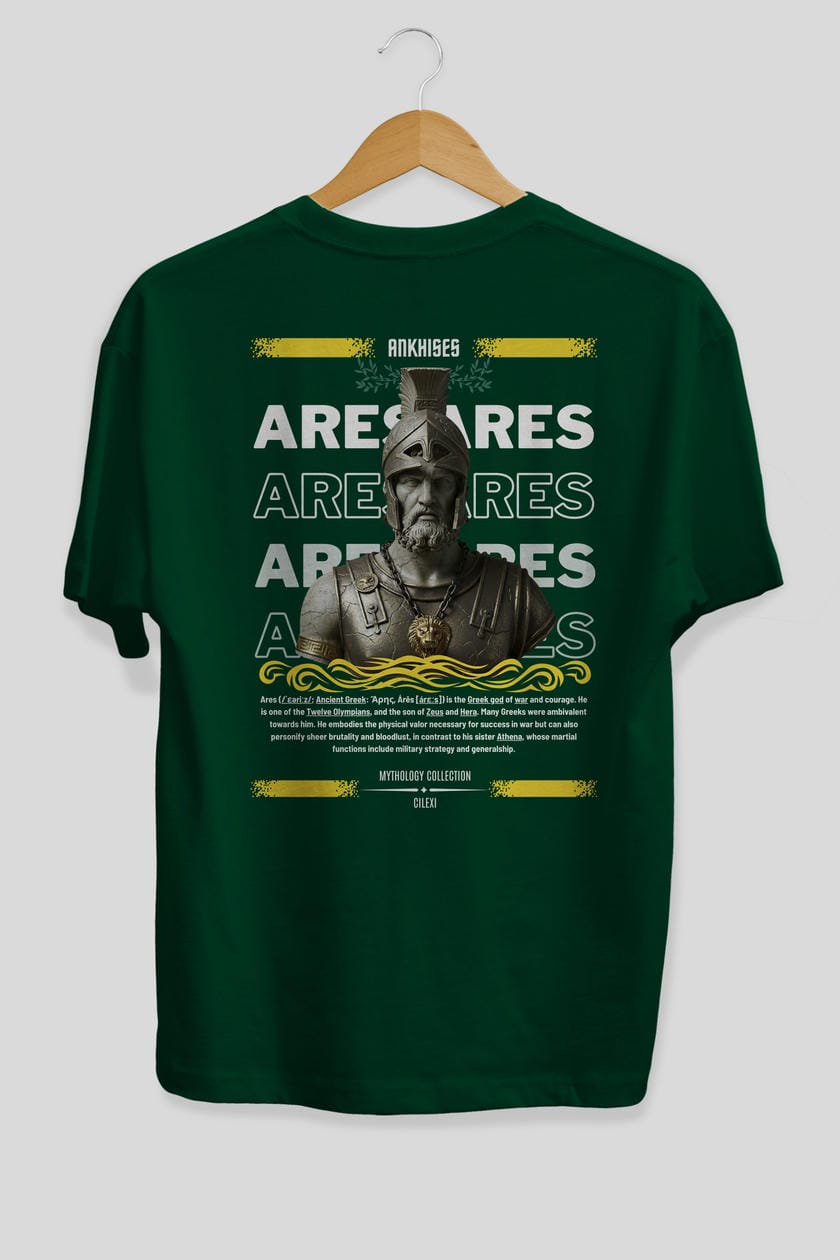 Ares 1 Arka Baskılı Oversize t-shirt Erkek Kadın %100 Pamuk Bisiklet Yaka tişort