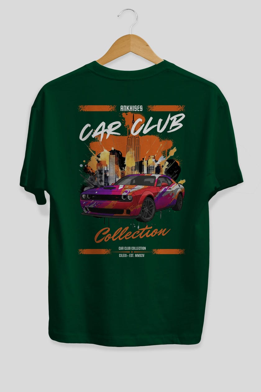 Araba Club Serisi 19 Baskılı Oversize t-shirt Erkek Kadın %100 Pamuk Bisiklet Yaka tişort