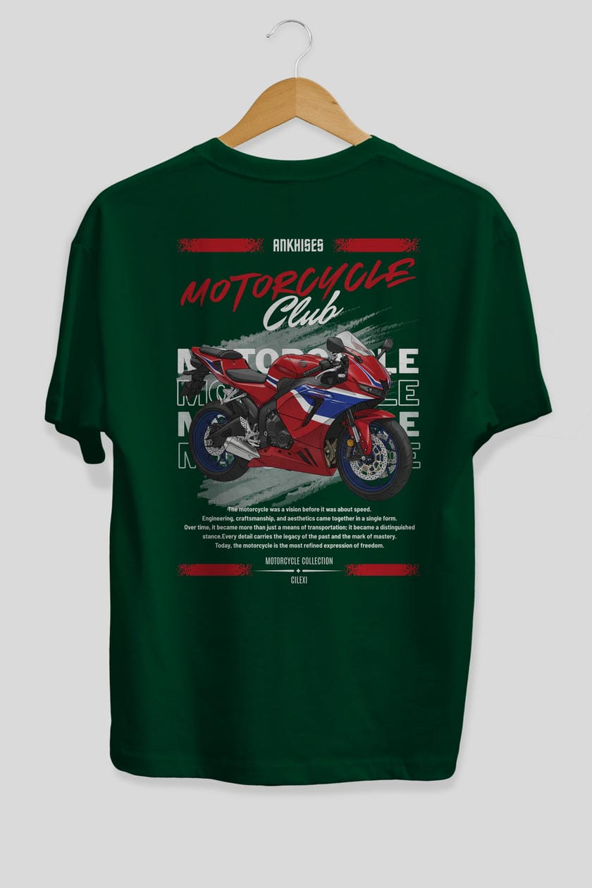 Motosiklet Serisi 24 Arka Baskılı Oversize t-shirt Erkek Kadın %100 Pamuk Bisiklet Yaka tişort