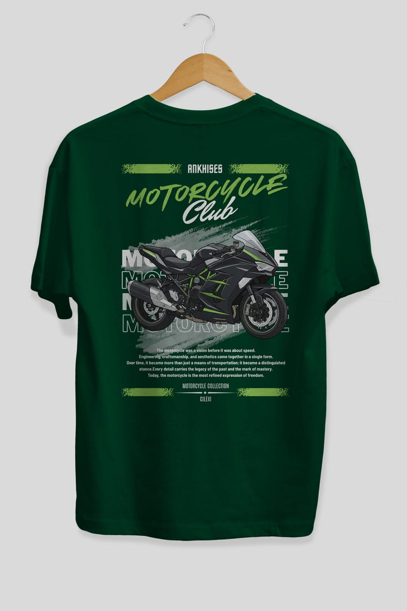 Motosiklet Serisi 13 Arka Baskılı Oversize t-shirt Erkek Kadın %100 Pamuk Bisiklet Yaka tişort