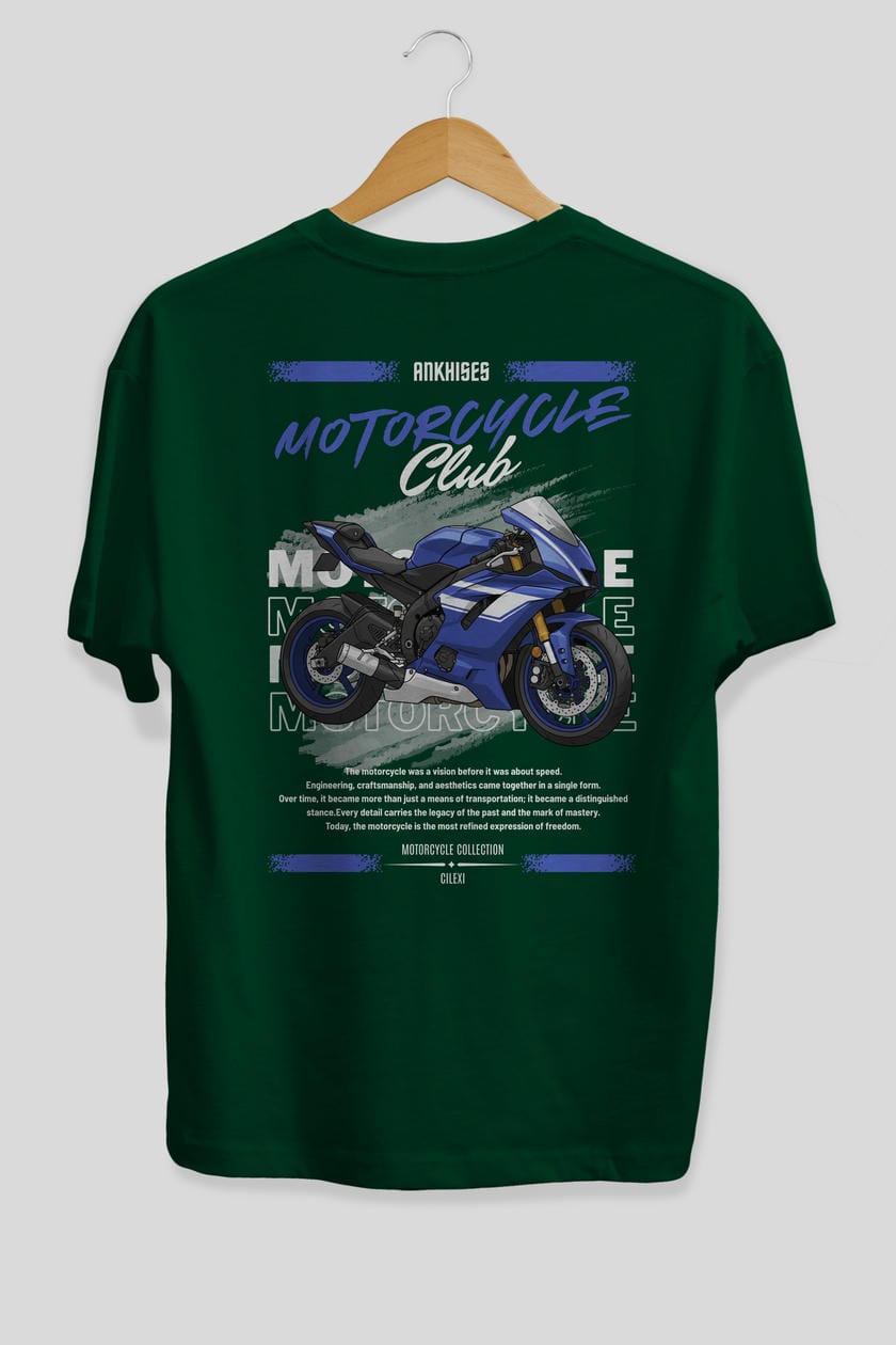 Motosiklet Serisi 32 Arka Baskılı Oversize t-shirt Erkek Kadın %100 Pamuk Bisiklet Yaka tişort