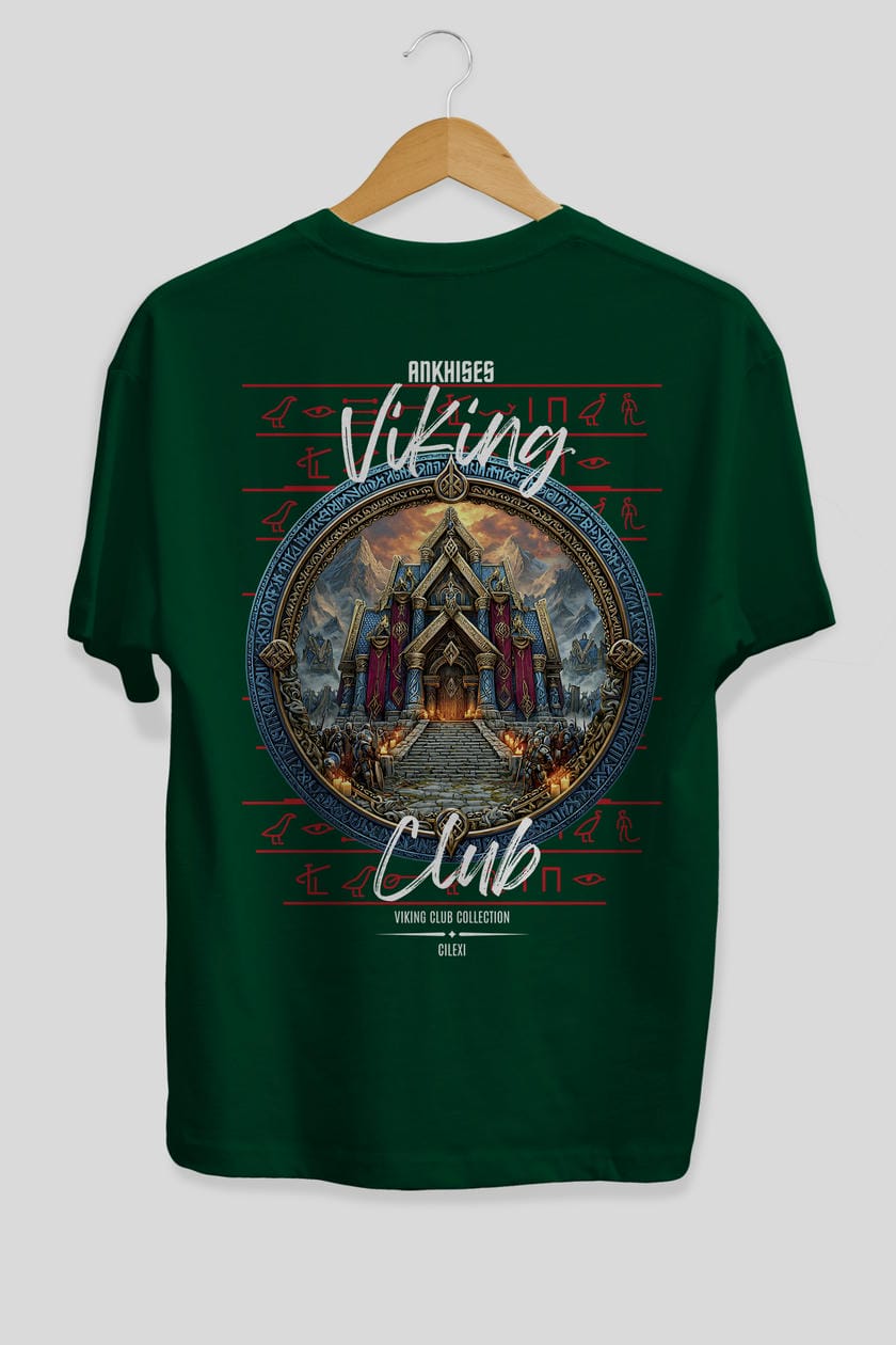 Valhalla Arka Baskılı Oversize t-shirt Erkek Kadın %100 Pamuk Bisiklet Yaka tişort