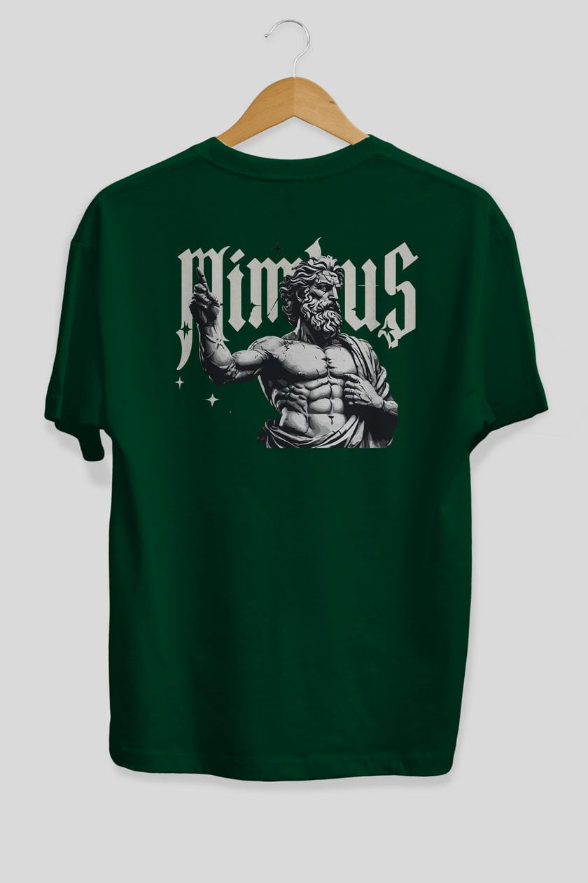 Mimbus Zeus Arka Baskılı Oversize t-shirt Erkek Kadın %100 Pamuk Bisiklet Yaka tişort