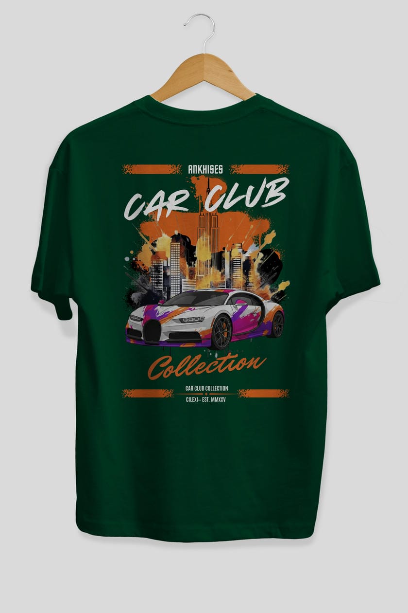 Araba Club Serisi 18 Baskılı Oversize t-shirt Erkek Kadın %100 Pamuk Bisiklet Yaka tişort