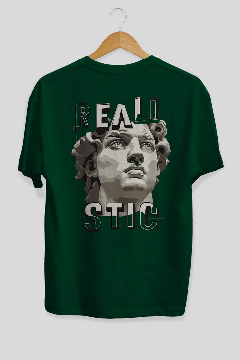 Realistic Arka Baskılı Oversize t-shirt Erkek Kadın %100 Pamuk Bisiklet Yaka tişort