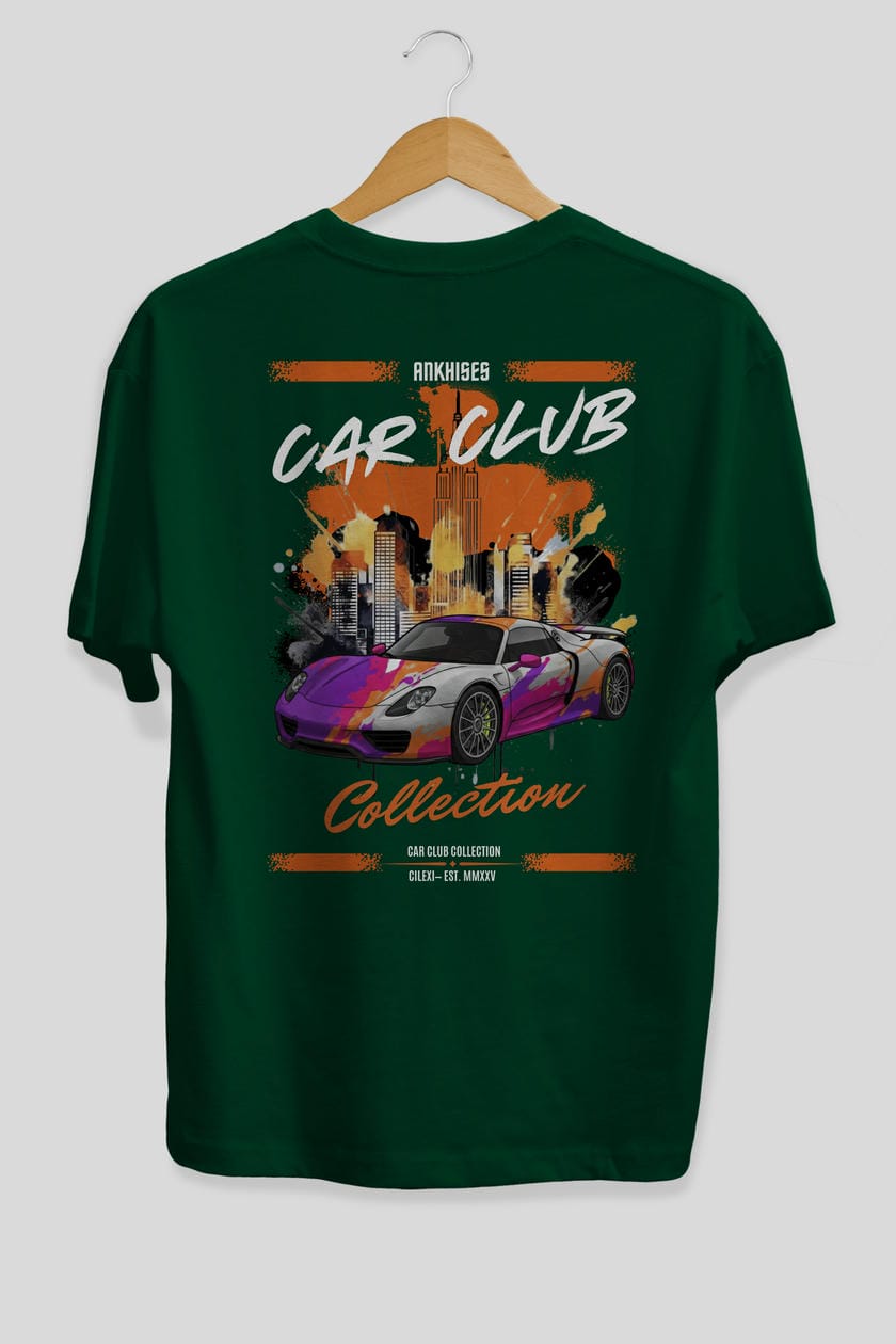 Araba Club Serisi 35 Baskılı Oversize t-shirt Erkek Kadın %100 Pamuk Bisiklet Yaka tişort