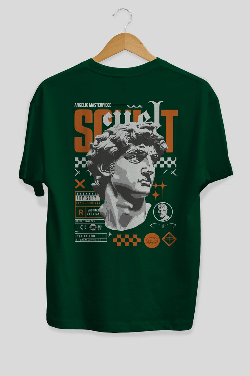 Scult Arka Baskılı Oversize t-shirt Erkek Kadın %100 Pamuk Bisiklet Yaka tişort