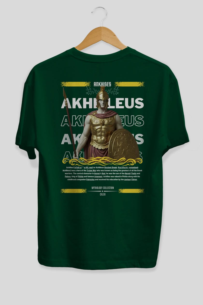 Akhilleus 1 Arka Baskılı Oversize t-shirt Erkek Kadın %100 Pamuk Bisiklet Yaka tişort