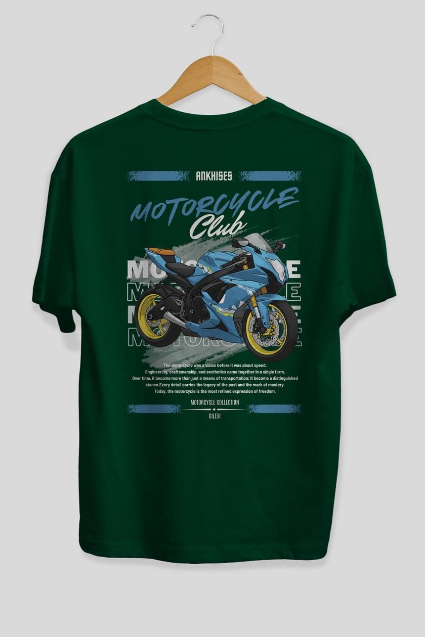 Motosiklet Serisi 11 Arka Baskılı Oversize t-shirt Erkek Kadın %100 Pamuk Bisiklet Yaka tişort