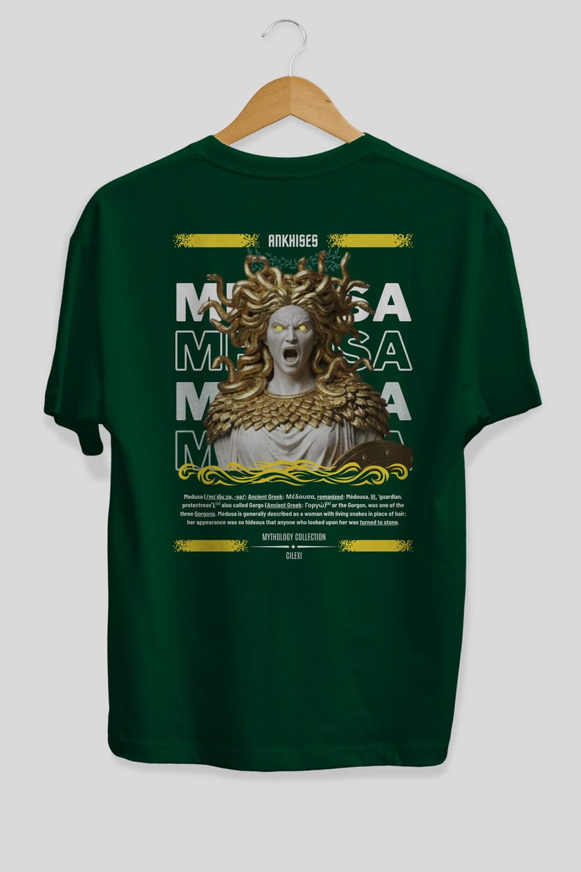 Medusa 1 Arka Baskılı Oversize t-shirt Erkek Kadın %100 Pamuk Bisiklet Yaka tişort