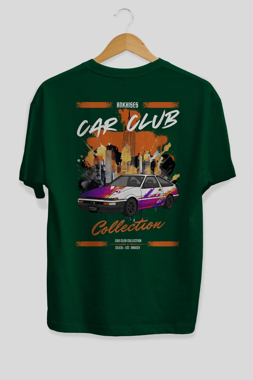 Araba Club Serisi 37 Baskılı Oversize t-shirt Erkek Kadın %100 Pamuk Bisiklet Yaka tişort