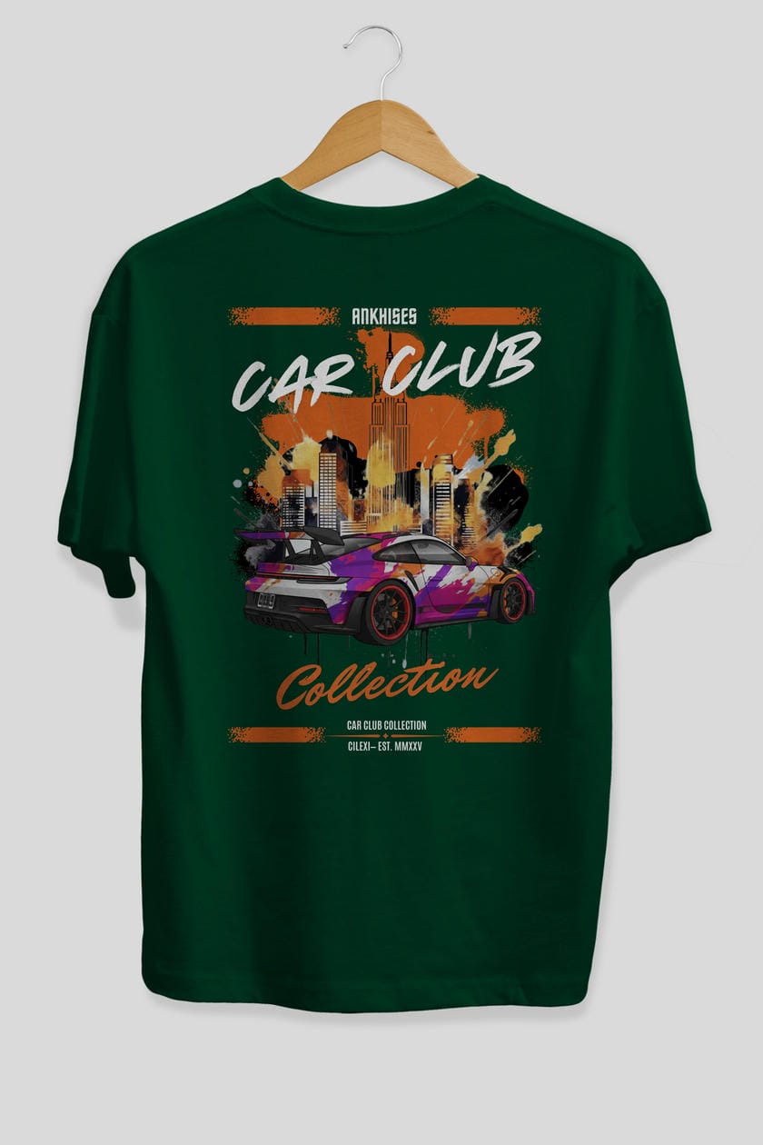 Araba Club Serisi 34 Baskılı Oversize t-shirt Erkek Kadın %100 Pamuk Bisiklet Yaka tişort
