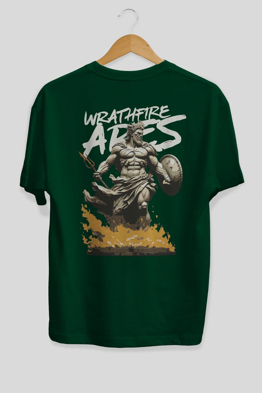 WrathFire Ares Arka Baskılı Oversize t-shirt Erkek Kadın %100 Pamuk Bisiklet Yaka tişort