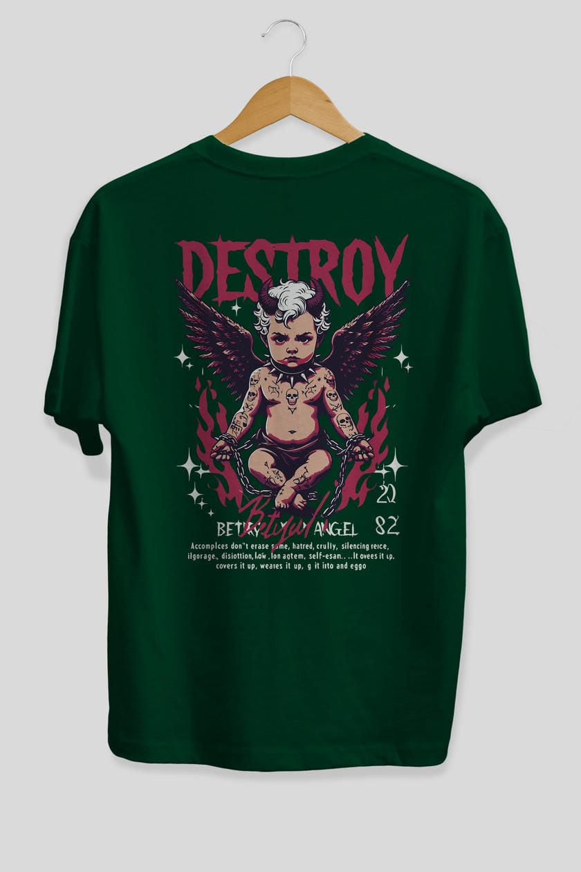 Destroy Arka Baskılı Oversize t-shirt Erkek Kadın %100 Pamuk Bisiklet Yaka tişort