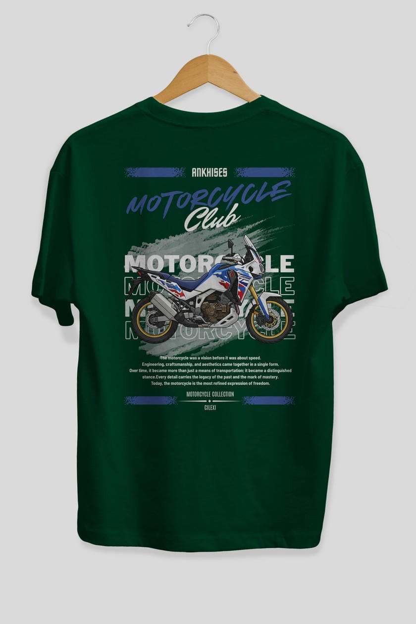 Motosiklet Serisi 23 Arka Baskılı Oversize t-shirt Erkek Kadın %100 Pamuk Bisiklet Yaka tişort