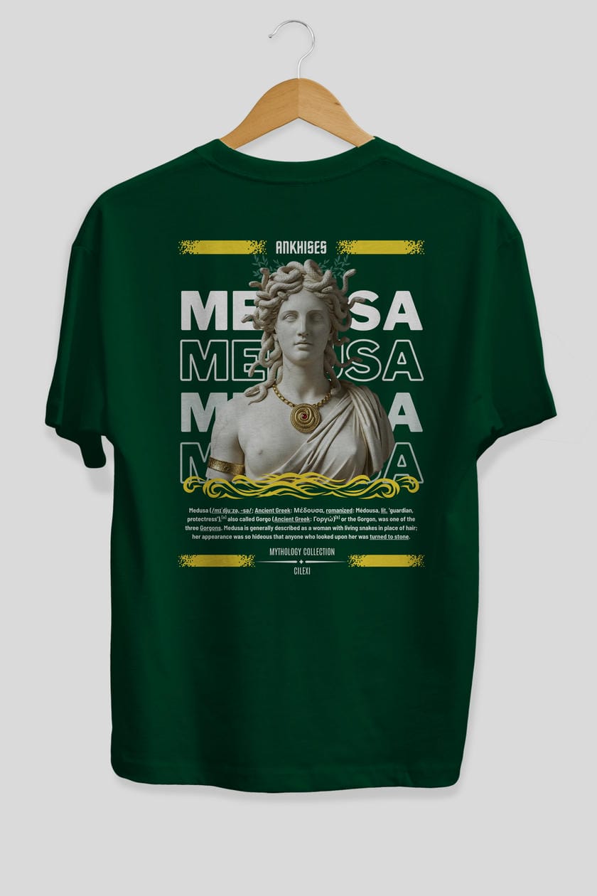 Medusa 3 Arka Baskılı Oversize t-shirt Erkek Kadın %100 Pamuk Bisiklet Yaka tişort