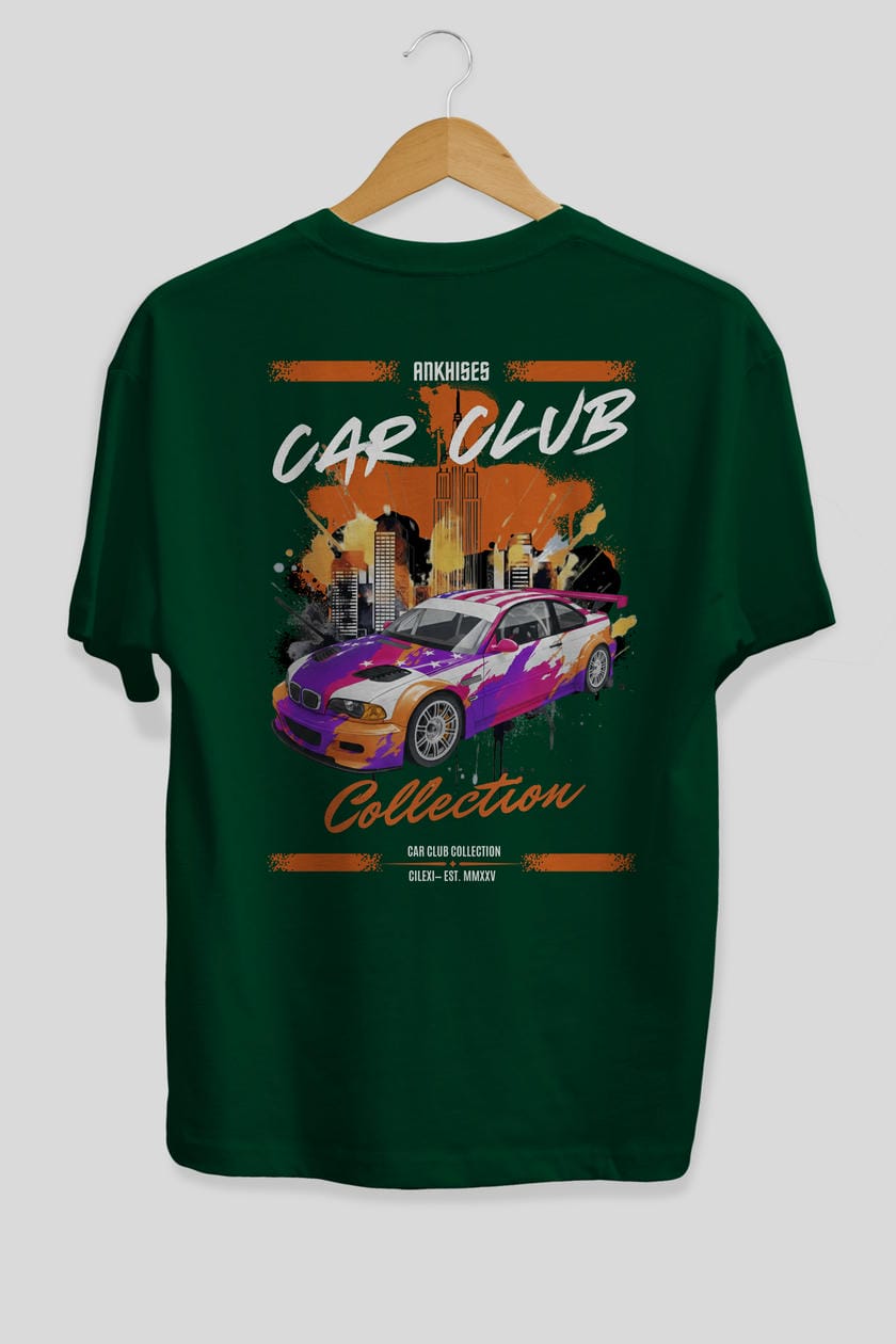 Araba Club Serisi 6 Baskılı Oversize t-shirt Erkek Kadın %100 Pamuk Bisiklet Yaka tişort