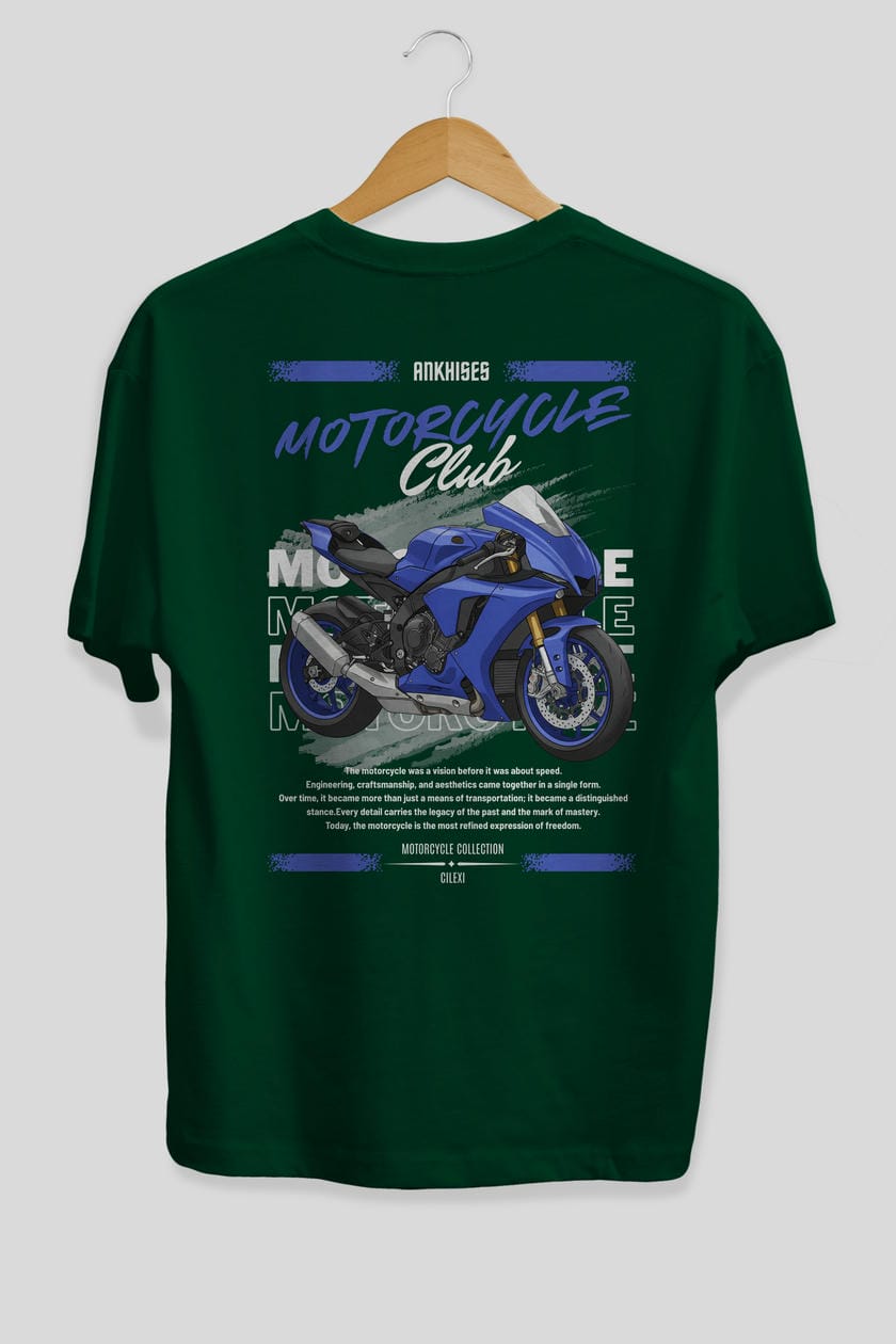 Motosiklet Serisi 31 Arka Baskılı Oversize t-shirt Erkek Kadın %100 Pamuk Bisiklet Yaka tişort