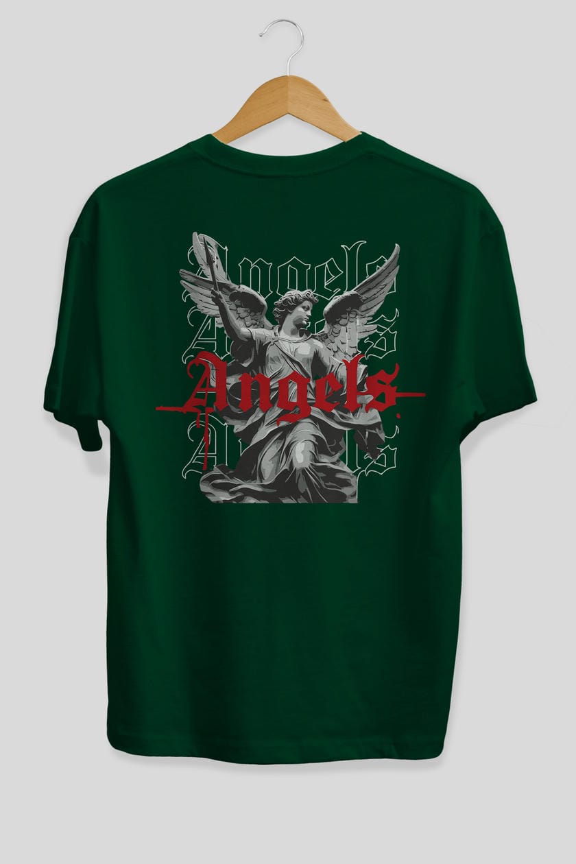 Angels Arka Baskılı Oversize t-shirt Erkek Kadın %100 Pamuk Bisiklet Yaka tişort