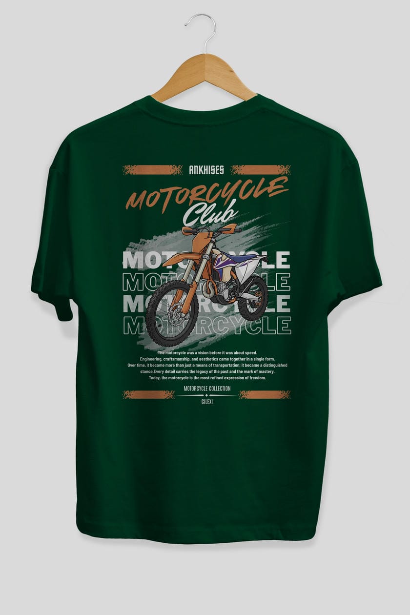 Motosiklet Serisi 19 Arka Baskılı Oversize t-shirt Erkek Kadın %100 Pamuk Bisiklet Yaka tişort