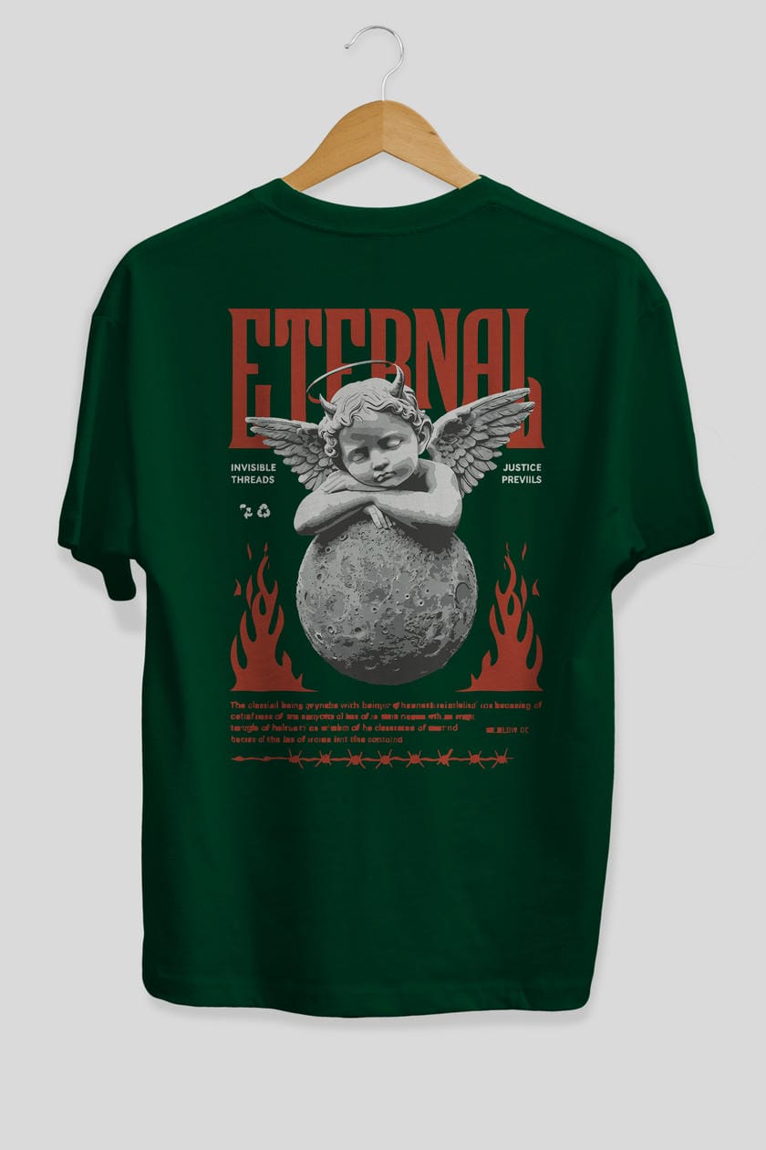 Eternal Arka Baskılı Oversize t-shirt Erkek Kadın %100 Pamuk Bisiklet Yaka tişort