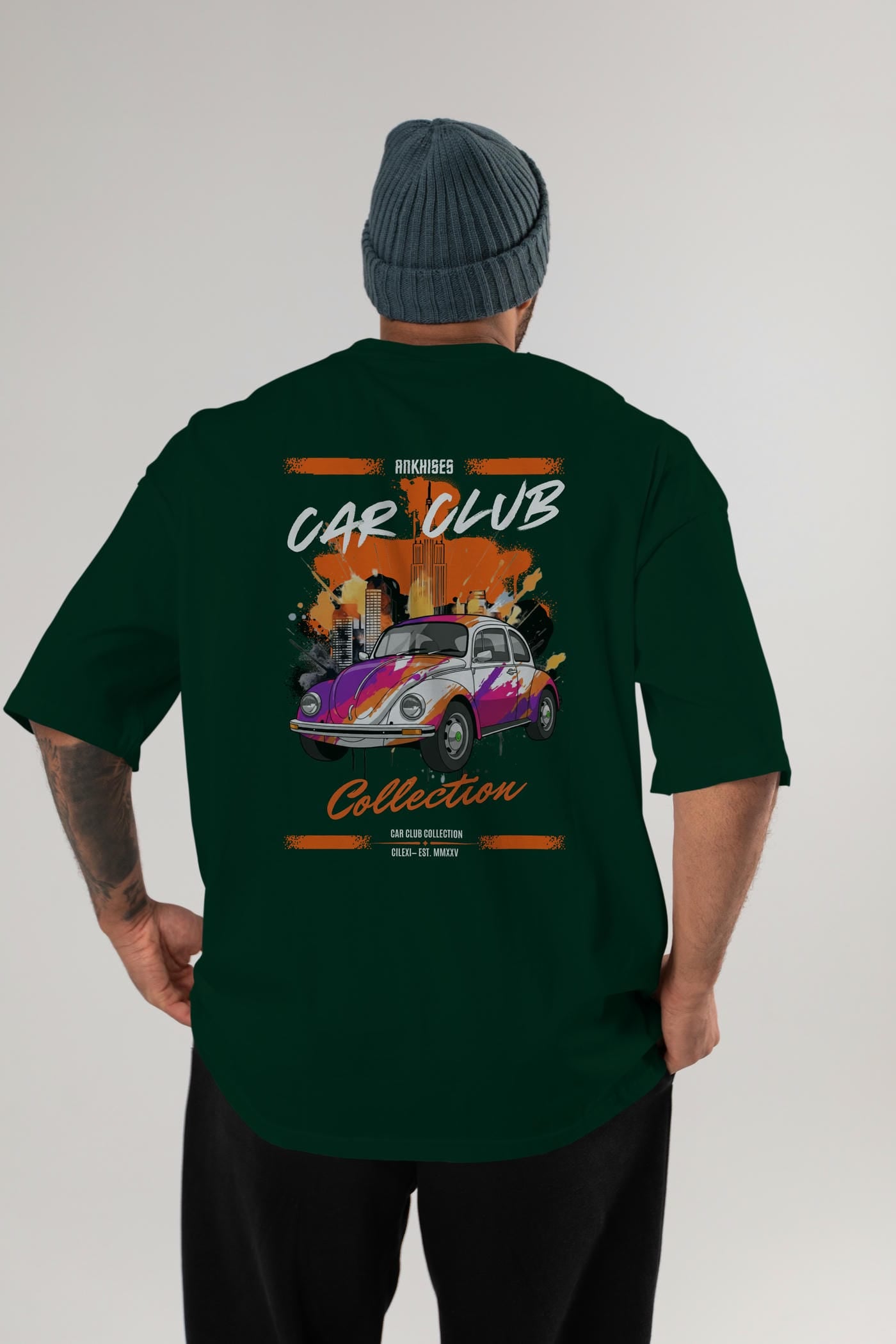 Araba Club Serisi 41 Baskılı Oversize t-shirt Erkek Kadın %100 Pamuk Bisiklet Yaka tişort
