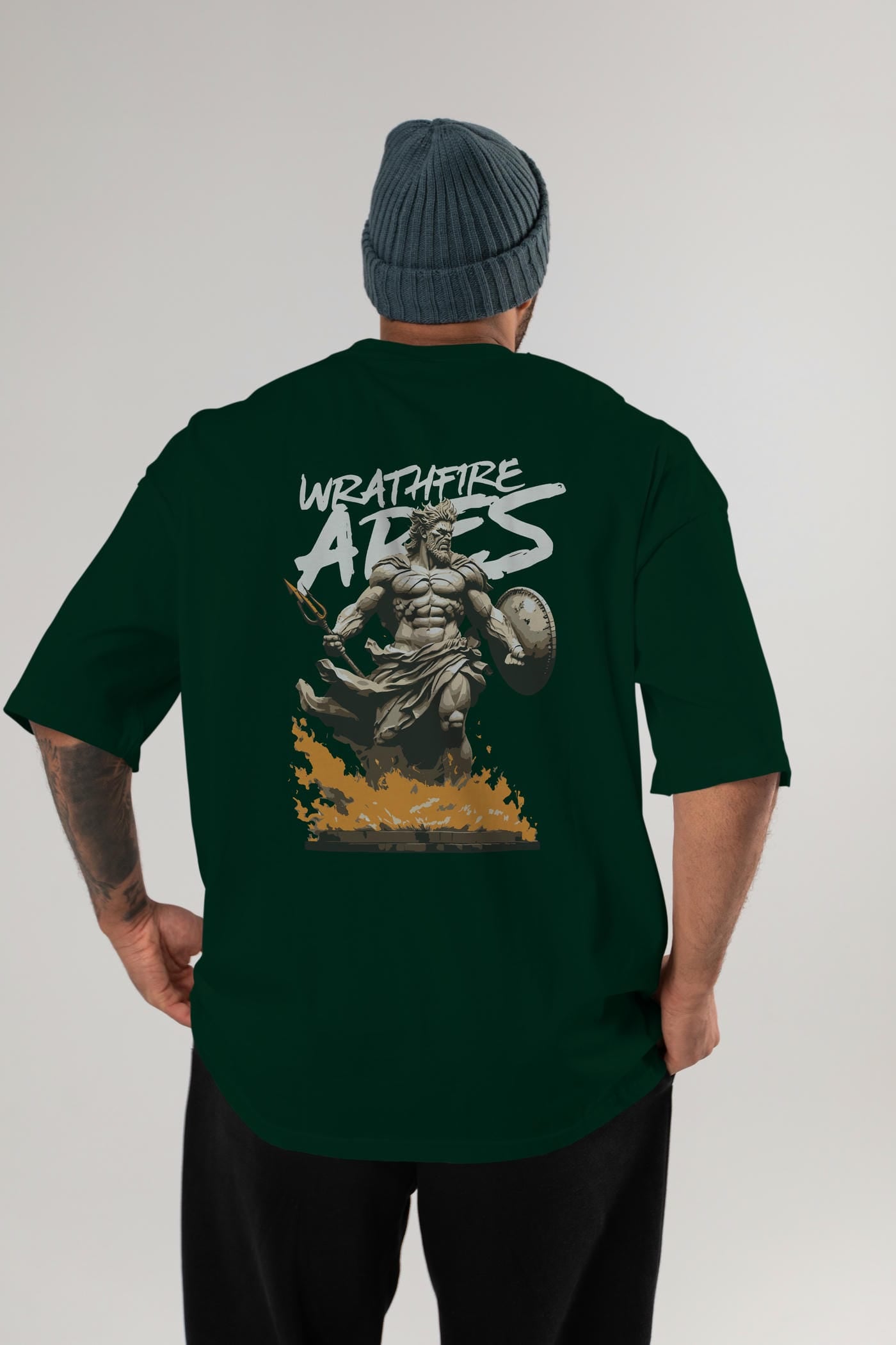 WrathFire Ares Arka Baskılı Oversize t-shirt Erkek Kadın %100 Pamuk Bisiklet Yaka tişort