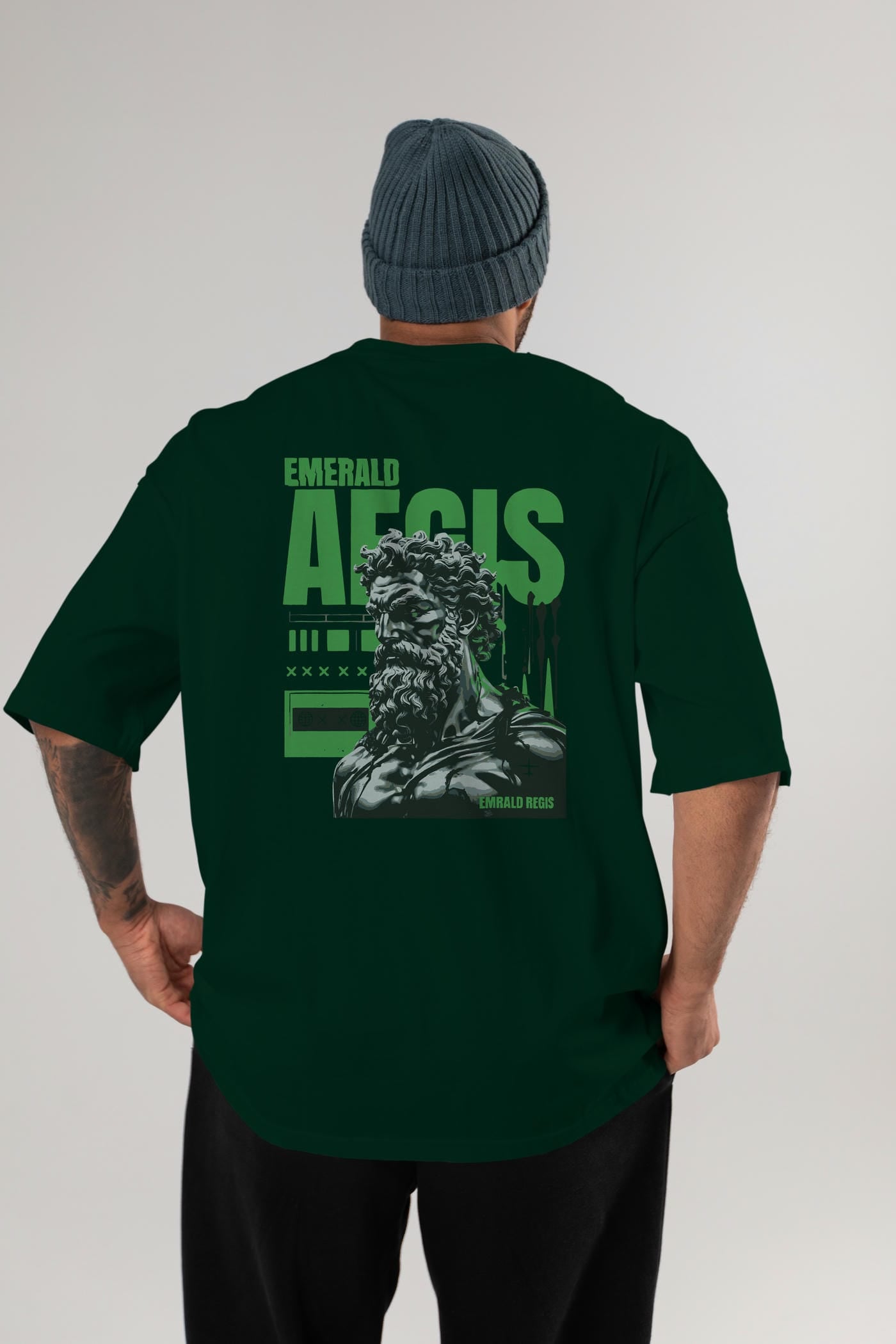 Emrald Regis Arka Baskılı Oversize t-shirt Erkek Kadın %100 Pamuk Bisiklet Yaka tişort