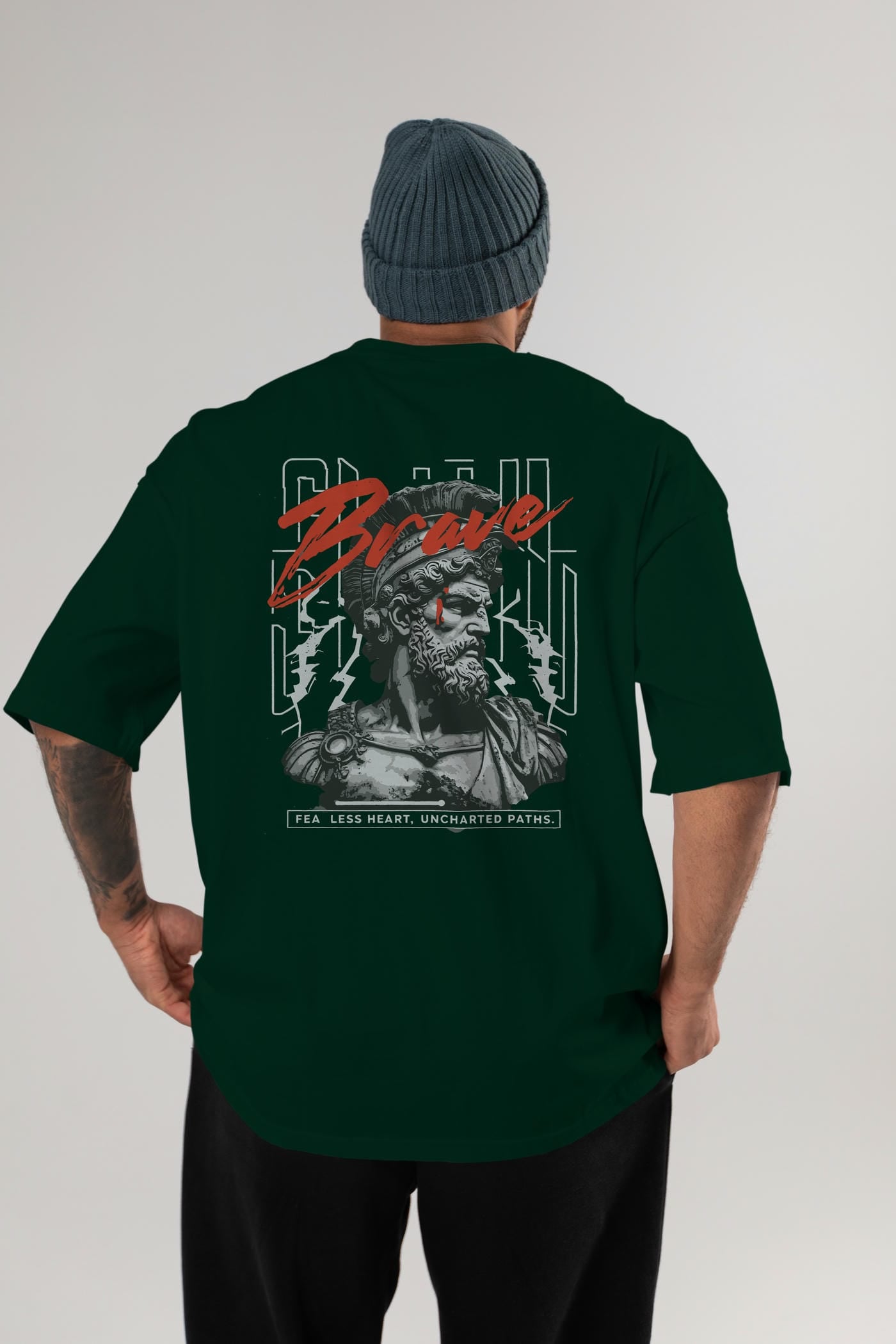 Brave Arka Baskılı Oversize t-shirt Erkek Kadın %100 Pamuk Bisiklet Yaka tişort