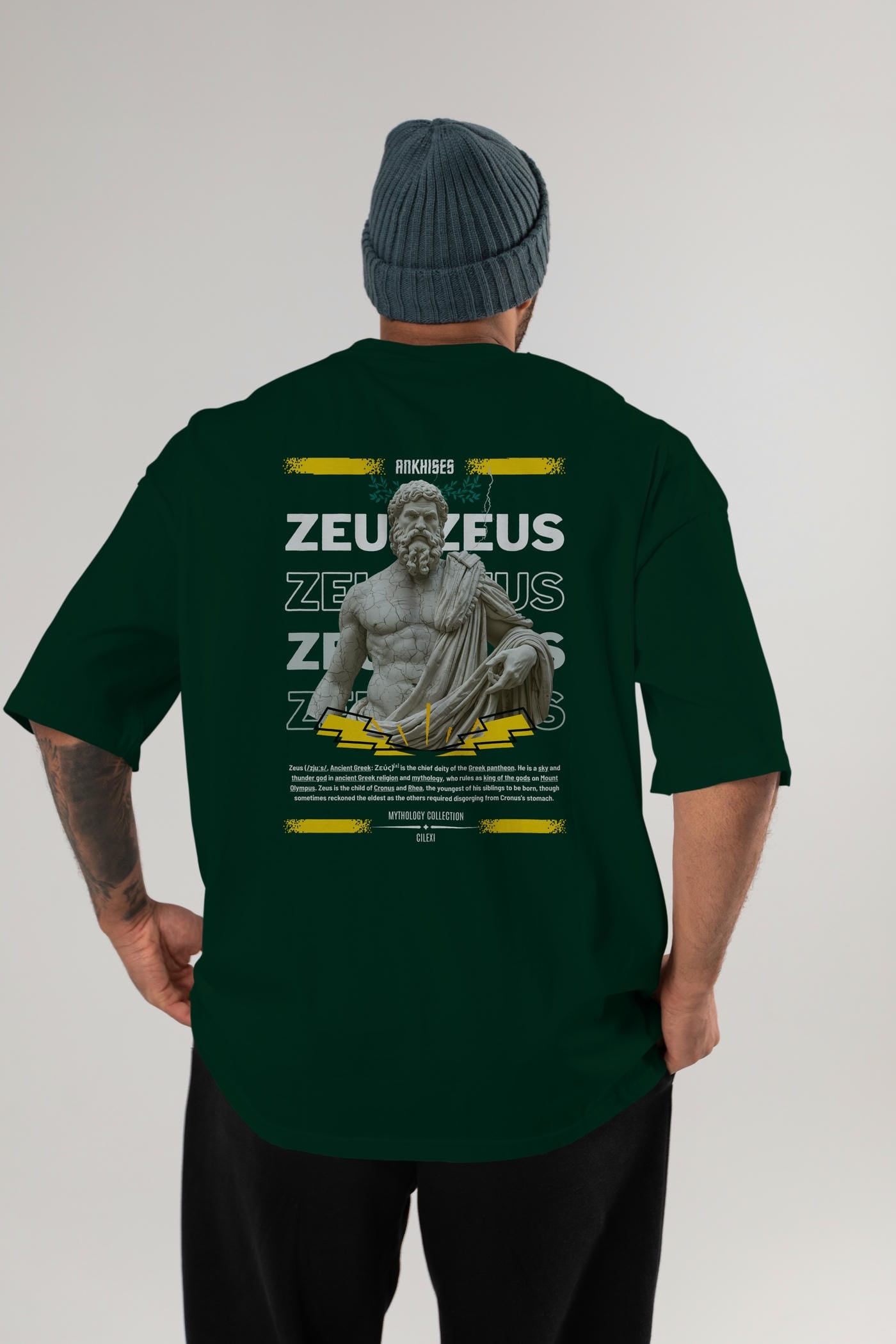 Zeus 1 Arka Baskılı Oversize t-shirt Erkek Kadın %100 Pamuk Bisiklet Yaka tişort