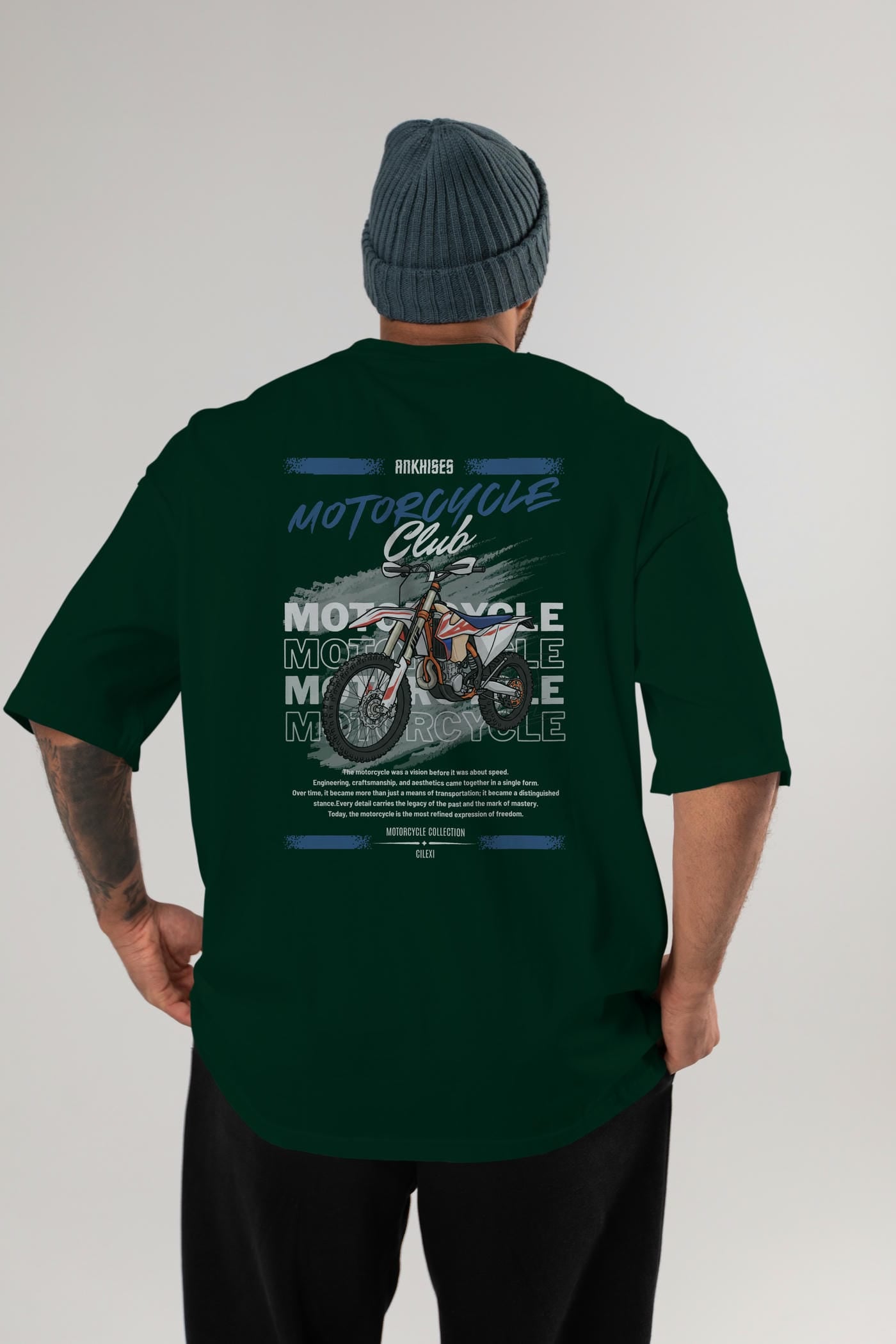 Motosiklet Serisi 18 Arka Baskılı Oversize t-shirt Erkek Kadın %100 Pamuk Bisiklet Yaka tişort