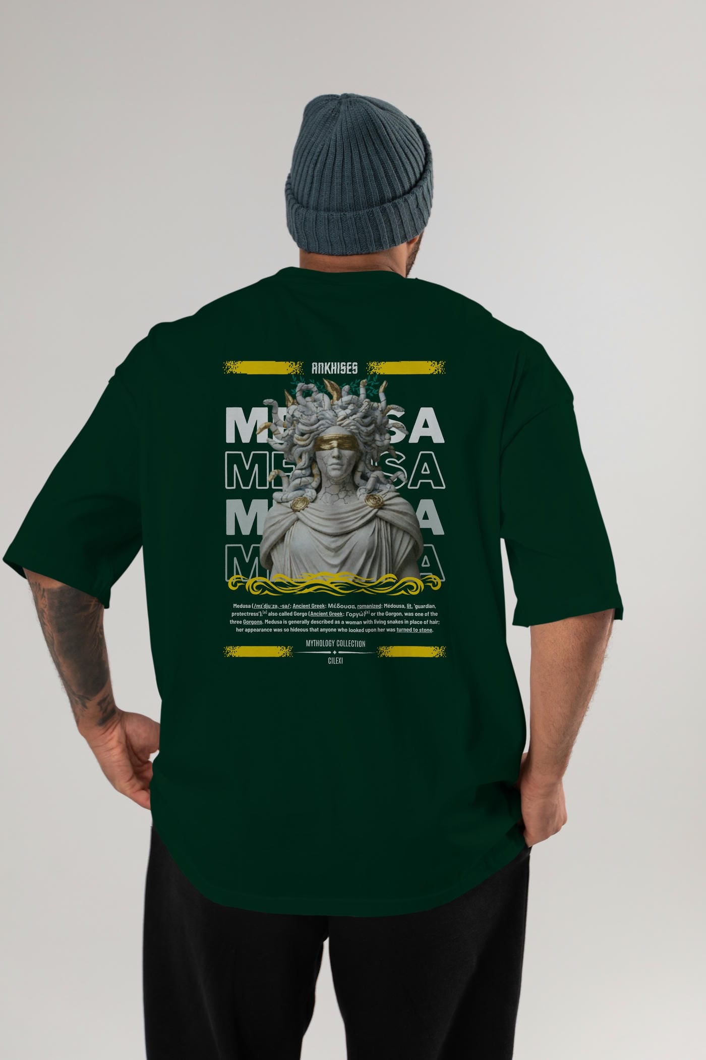 Medusa 2 Arka Baskılı Oversize t-shirt Erkek Kadın %100 Pamuk Bisiklet Yaka tişort