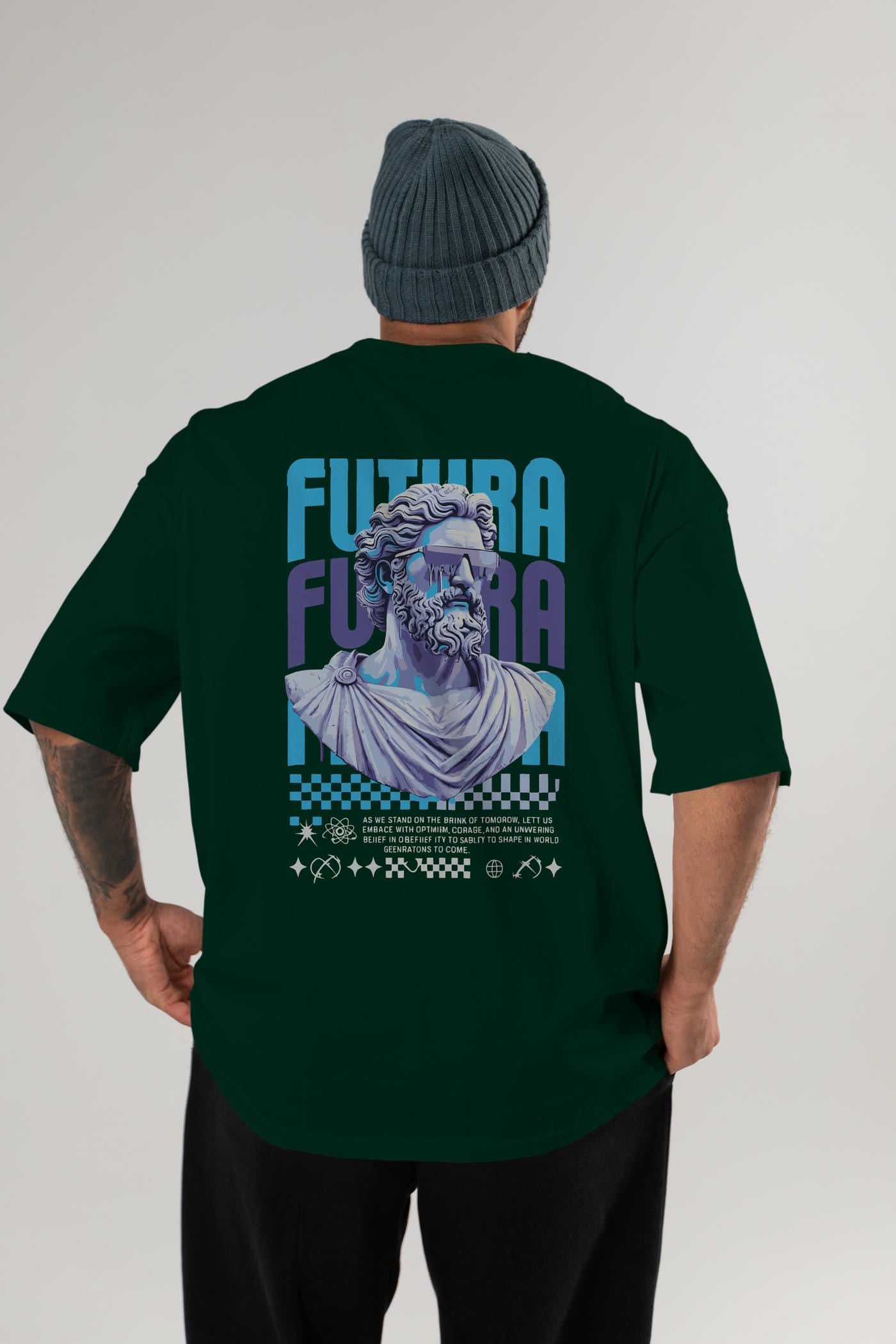 Futura Zeus Arka Baskılı Oversize t-shirt Erkek Kadın %100 Pamuk Bisiklet Yaka tişort