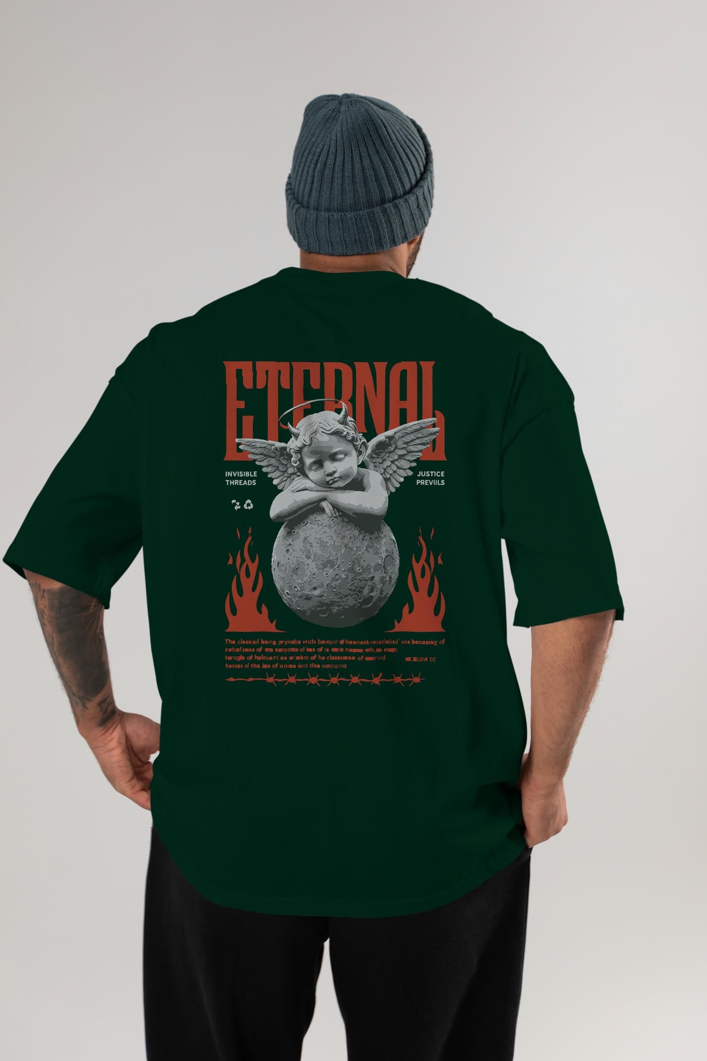 Eternal Arka Baskılı Oversize t-shirt Erkek Kadın %100 Pamuk Bisiklet Yaka tişort