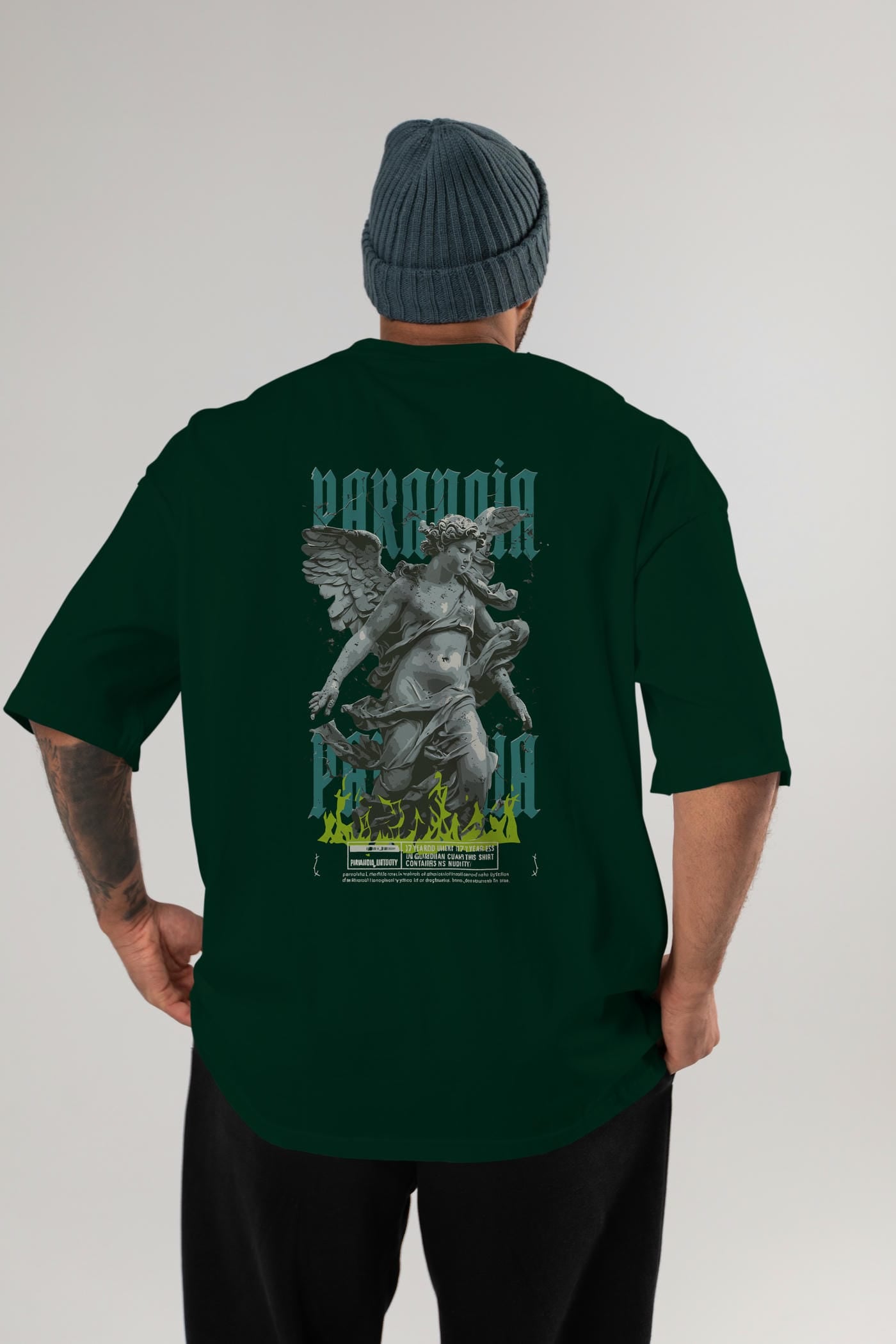 Paranoia Arka Baskılı Oversize t-shirt Erkek Kadın %100 Pamuk Bisiklet Yaka tişort