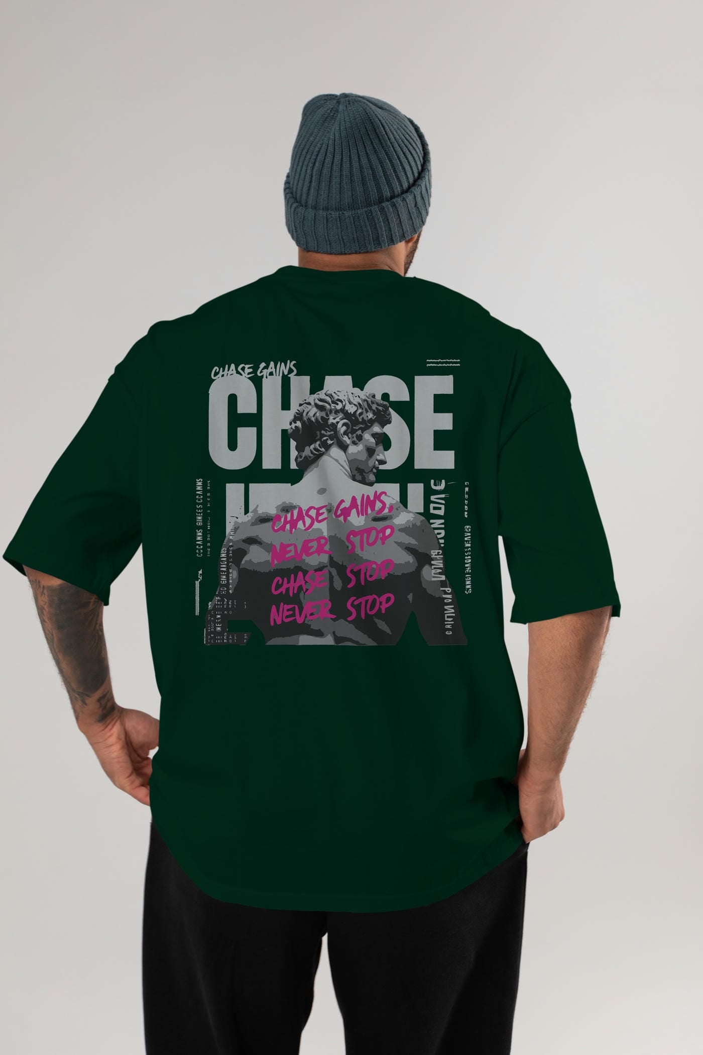 Chase Gains Arka Baskılı Oversize t-shirt Erkek Kadın %100 Pamuk Bisiklet Yaka tişort