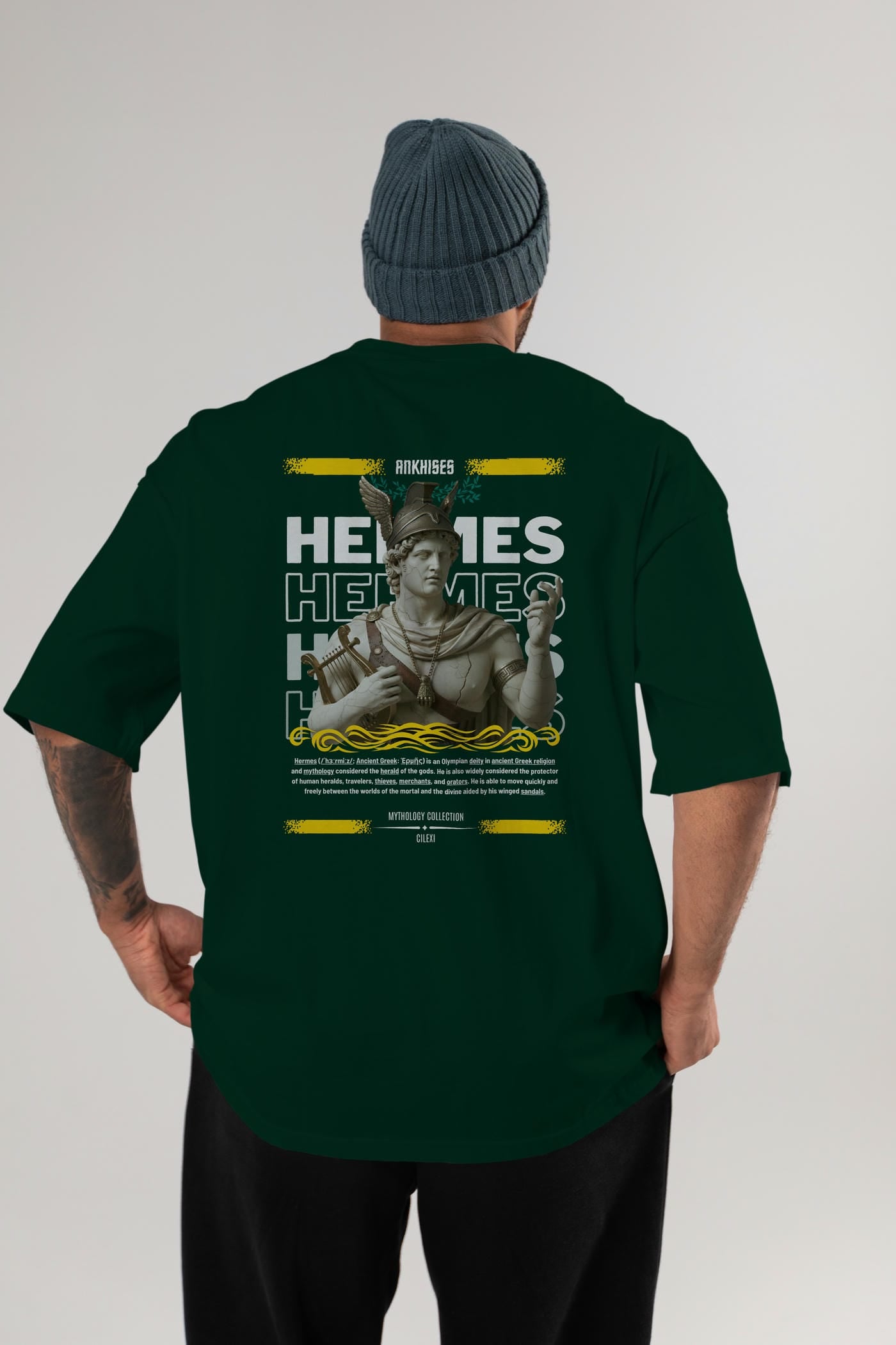 Hermes 2 Arka Baskılı Oversize t-shirt Erkek Kadın %100 Pamuk Bisiklet Yaka tişort