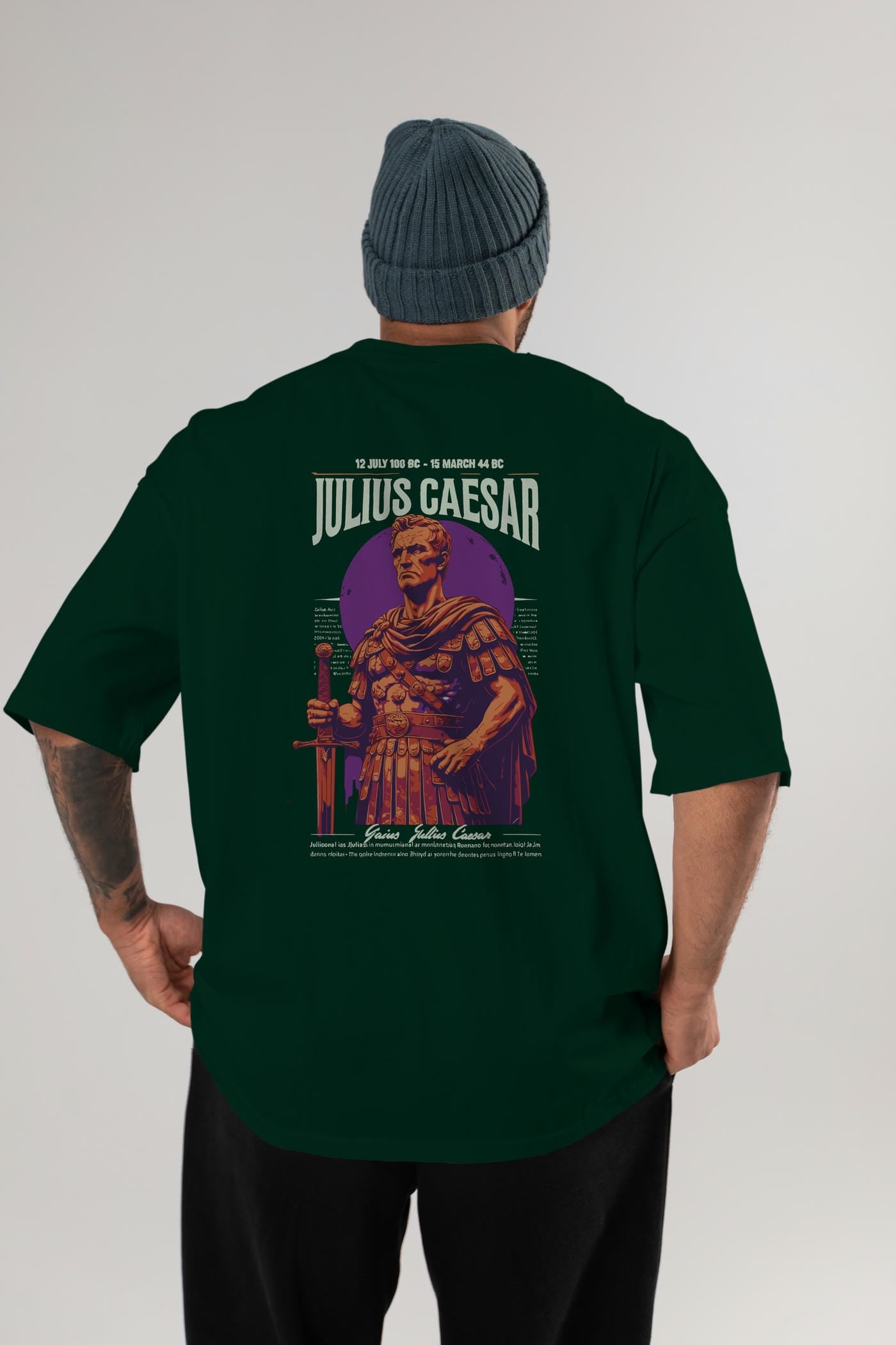Julius Caesar Arka Baskılı Oversize t-shirt Erkek Kadın %100 Pamuk Bisiklet Yaka tişort